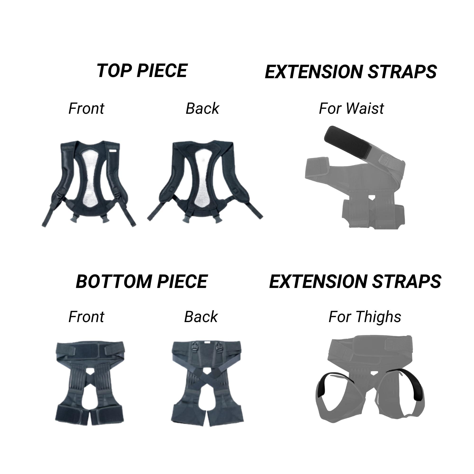 Mediaid Mediaid Textile Exoskeleton Suits for Industrial Labor, Farming and Heavy Lifting l Full-Body Posture Support for Men & Women (Top Medium/Bottom Medium), Black