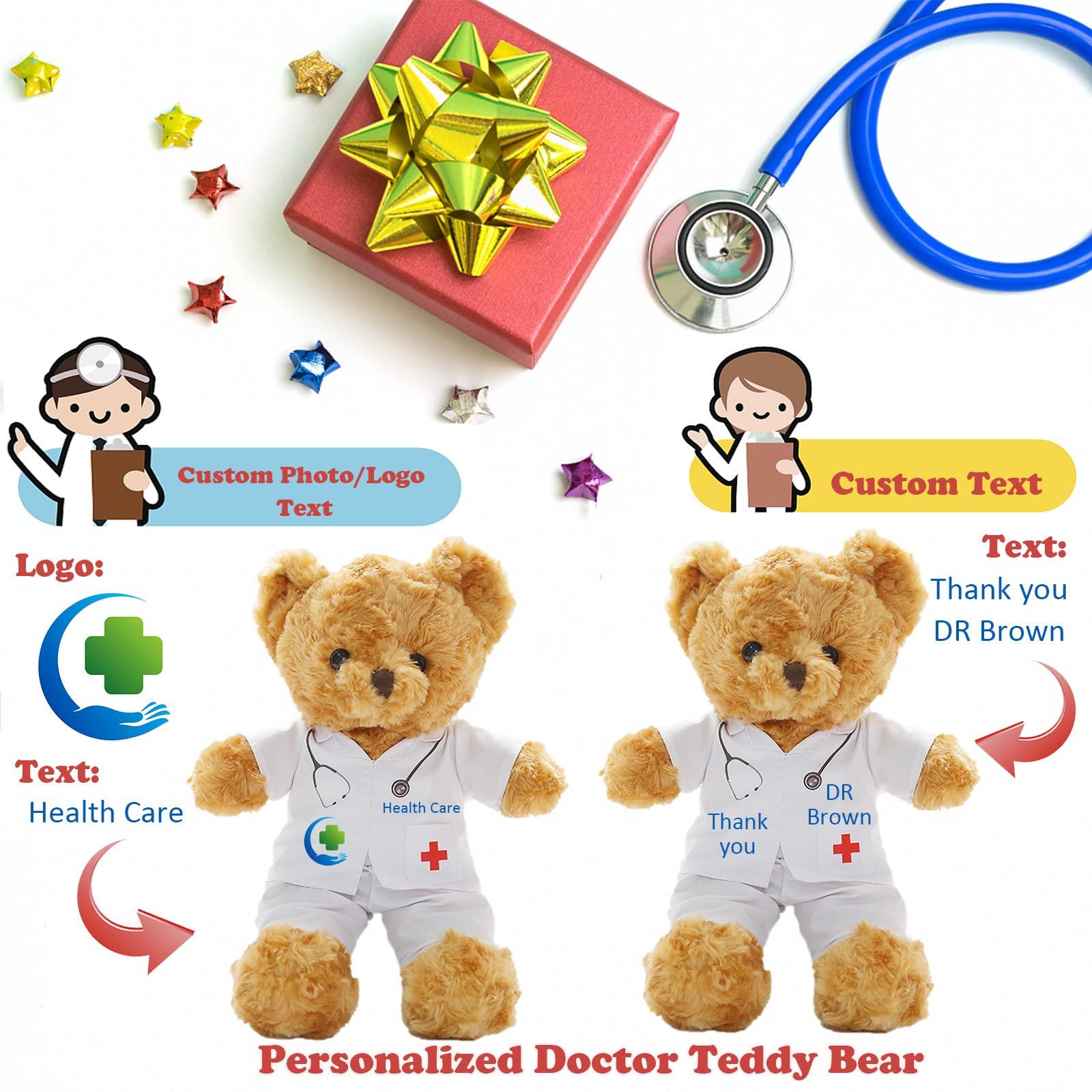 MeterBear Personalized Teddy Bear with Custom Text/Blessing, Bear Stuffed Animal Plush as Nurse Gift/Doctor Gift for Women/Men, Personalized Gift for Nurse/Doctor/Medical Student Graduation (8IN-Doctor 3)