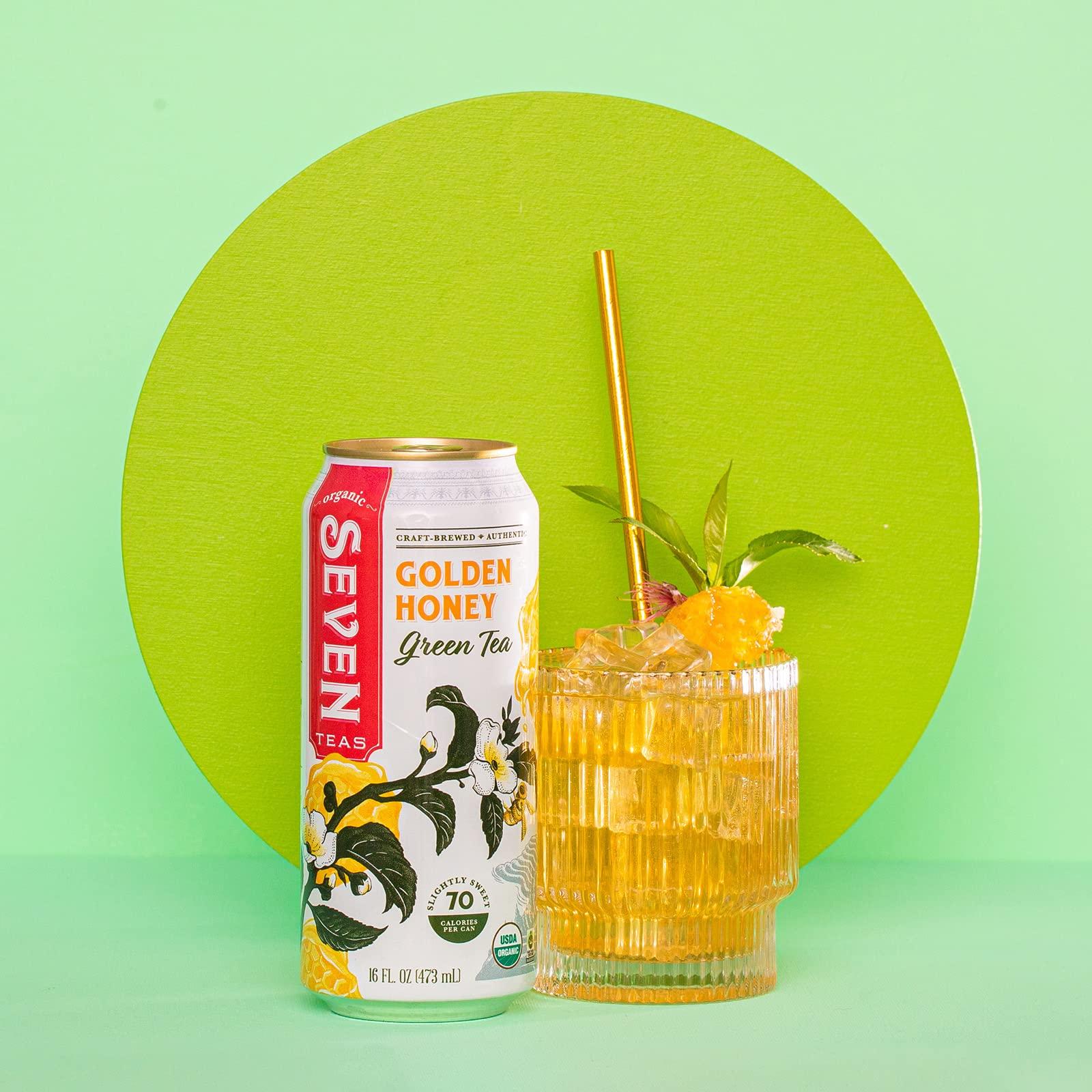 SevenTeas SevenTeas Golden Honey Green Tea, 16 OZ (Pack of 12 Cans), Lightly Sweetened Organic Iced Tea