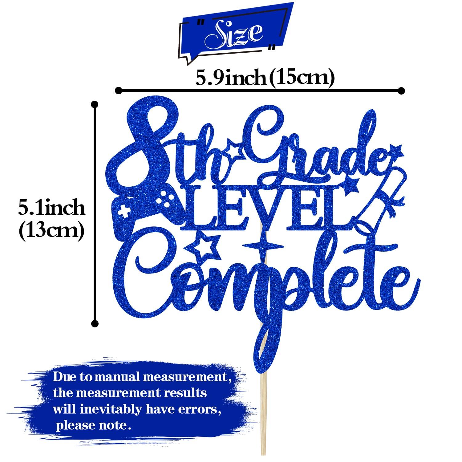 RLXPT 8th Grade Grad Cake Topper, Next Stop High School, Out Middle School Cake Decorations, 2024 Graduation Party Decorations Blue Glitter