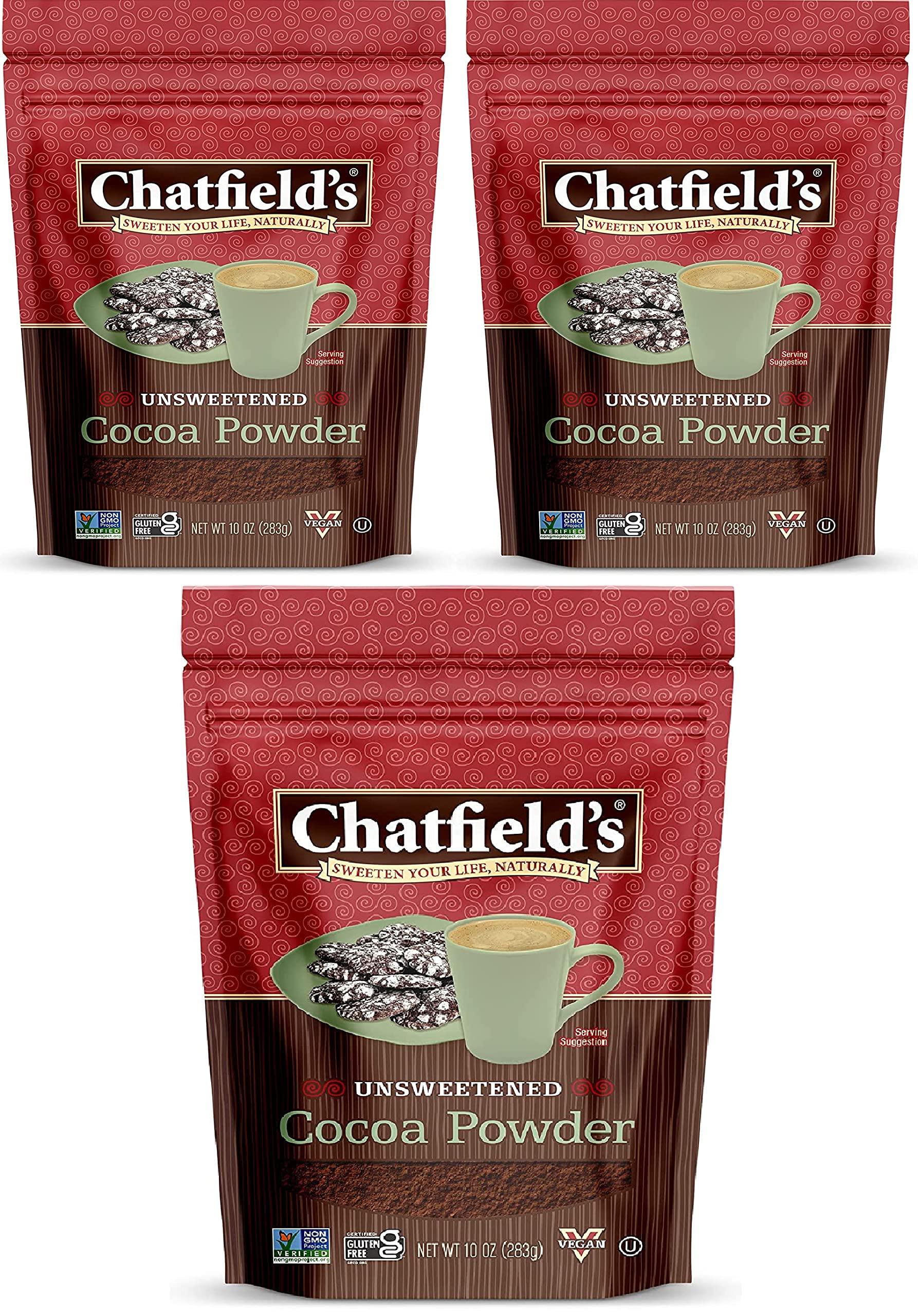 Chatfield\'s Chatfields All Natural Cocoa Powder Unsweetened 10-oz Pouch, Natural and Nutritious, Premium Quality, Sugar-Free, Gluten-Free, Vegan, Kosher, Non-GMO Verified - (3 Pack)