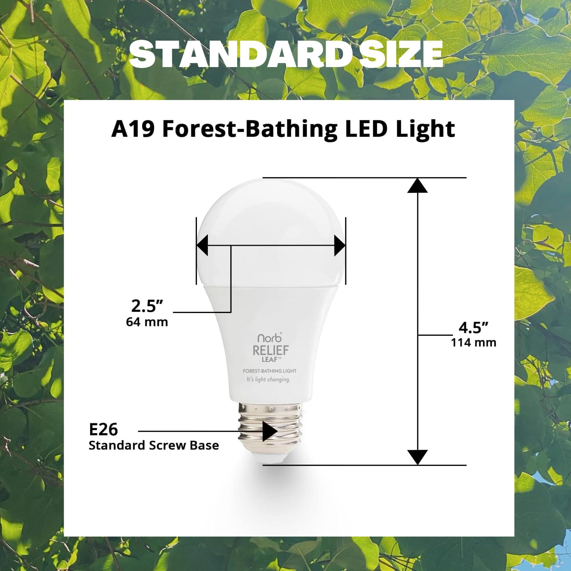 Norb NorbRELIEF Leaf - Soft Green Forest Bathing LED Light Bulb for Meditation, Relaxation, Migraine, Pain Relief and Calm - A19 Standard Base - Patent Pending Non-Drug Pain Relief. Green Light Therapy.