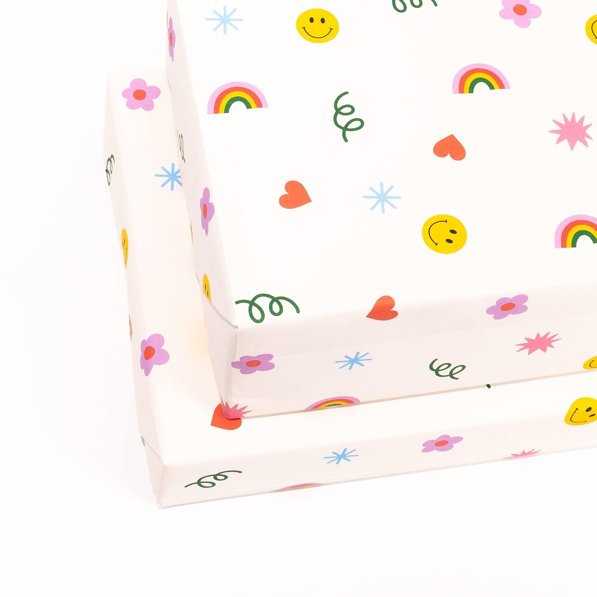 CENTRAL 23 CENTRAL 23 - Cute Wrapping Paper - 6 Sheets of Birthday Gift Wrap - Rainbows Smileys Hearts - For Children - Girls Boys - Recyclable