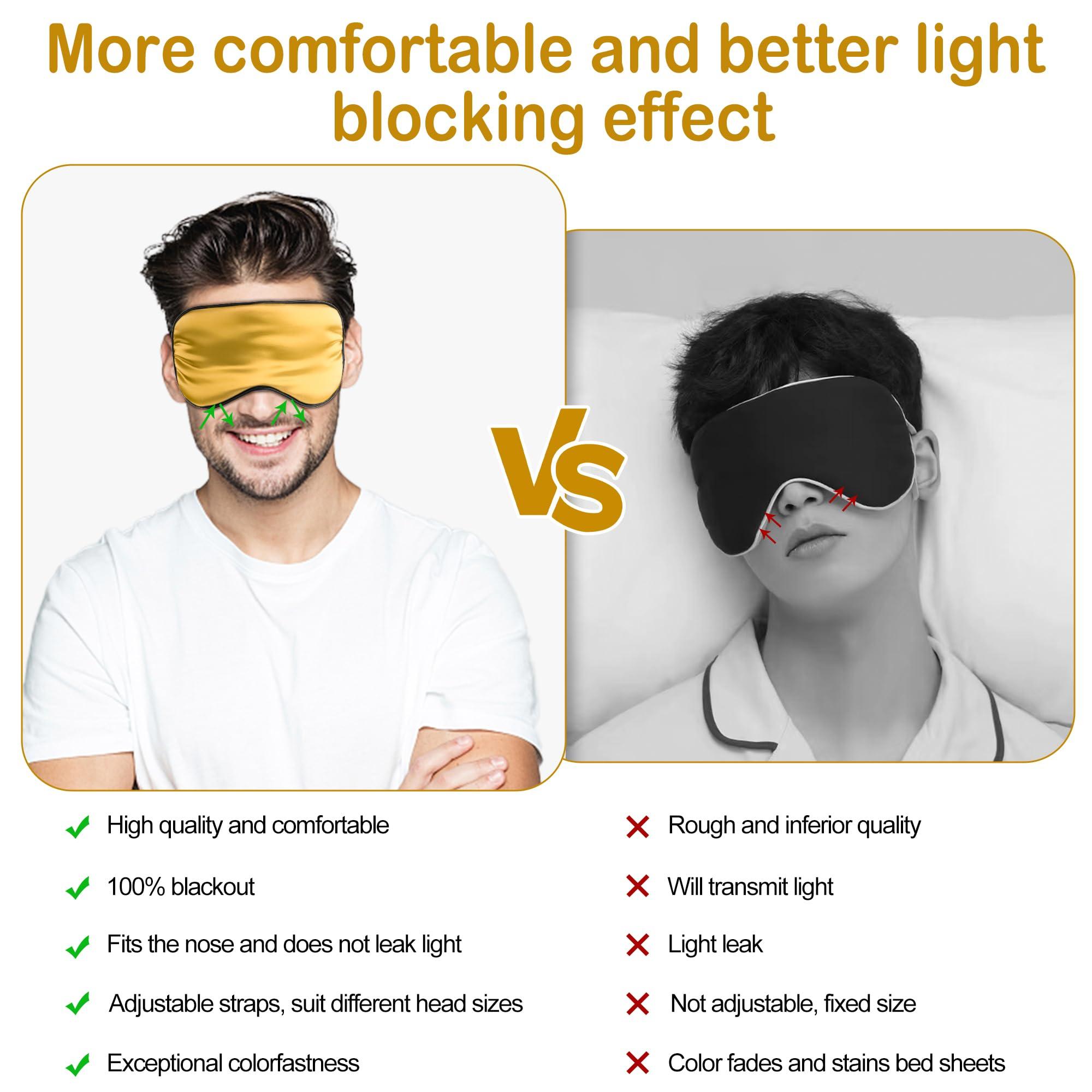 Pyopbow Sleep Mask Silk Eye Mask for Sleeping, Eye Cover Soft Satin Blindfold Adjustable Strap, Satin Blackout for Men & Women, Super Soft Eyeshade for Night Sleeping (Gold)