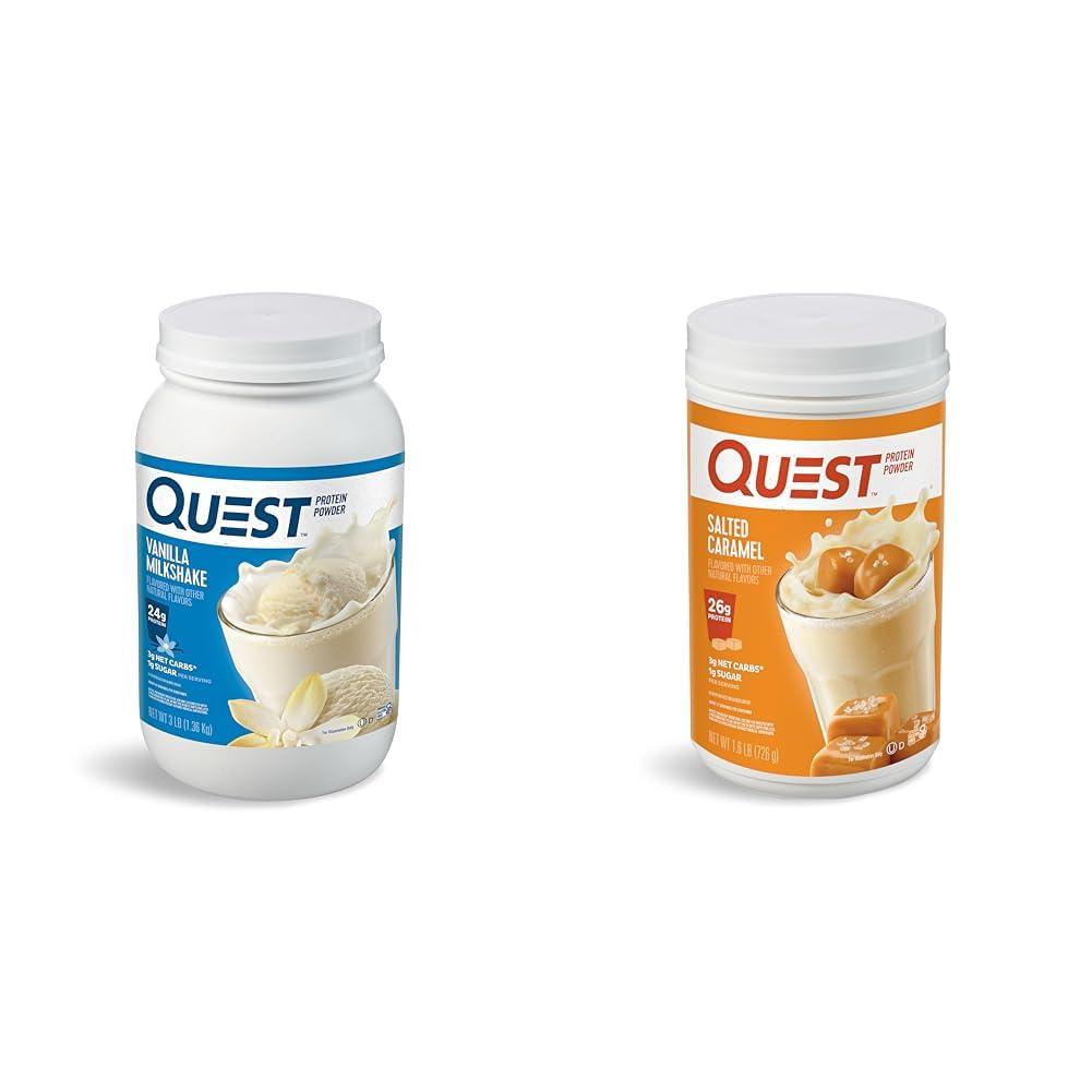 Quest Nutrition Quest Nutrition Vanilla Milkshake Protein Powder, 24g of Protein, 1g of Sugar, Low Carb, Gluten Free, 3 Pound, 43 servings & Salted Caramel Protein Powder; 26g Protein; 1g Sugar; Low Carb; Gluten Free