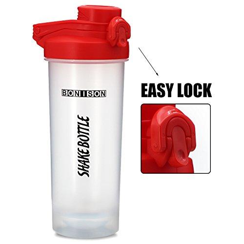 HOOPLE HOOPLE 24 OZ Mixers Protein Mixing Bottle Smoothies Shaker Mix Powders Shaker Bottle BPA and Phthalate-Free Plastic Leak Proof Bottle Loop Top Twist Cap Shaker (24oz-red)