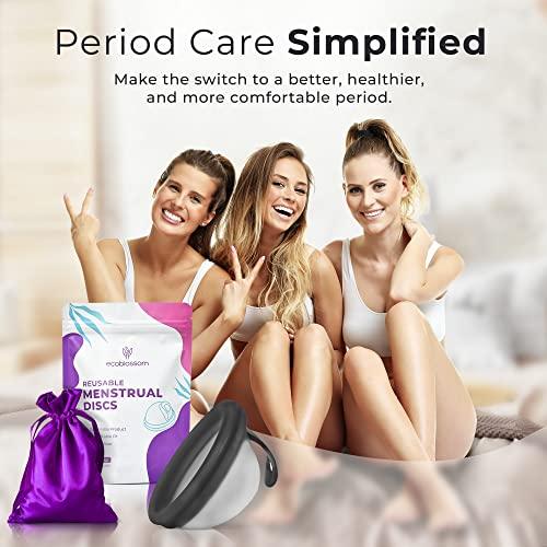 EcoBlossom Ecoblossom Reusable Menstrual Disc - Menstrual Cup - Soft Period Disc for Women Designed with Flexible, Medical-Grade Silicone Period Cup (Small, Black)