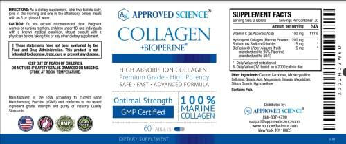 Approved Science Approved Science Collagen Pills - Absorbable Marine Collagen Types I and III - 360 Tablets - Healthy Hair, Skin, and Joints - Vitamin C, Sodium, and Bioperine for Fast Results - Non-GMO, Made in USA