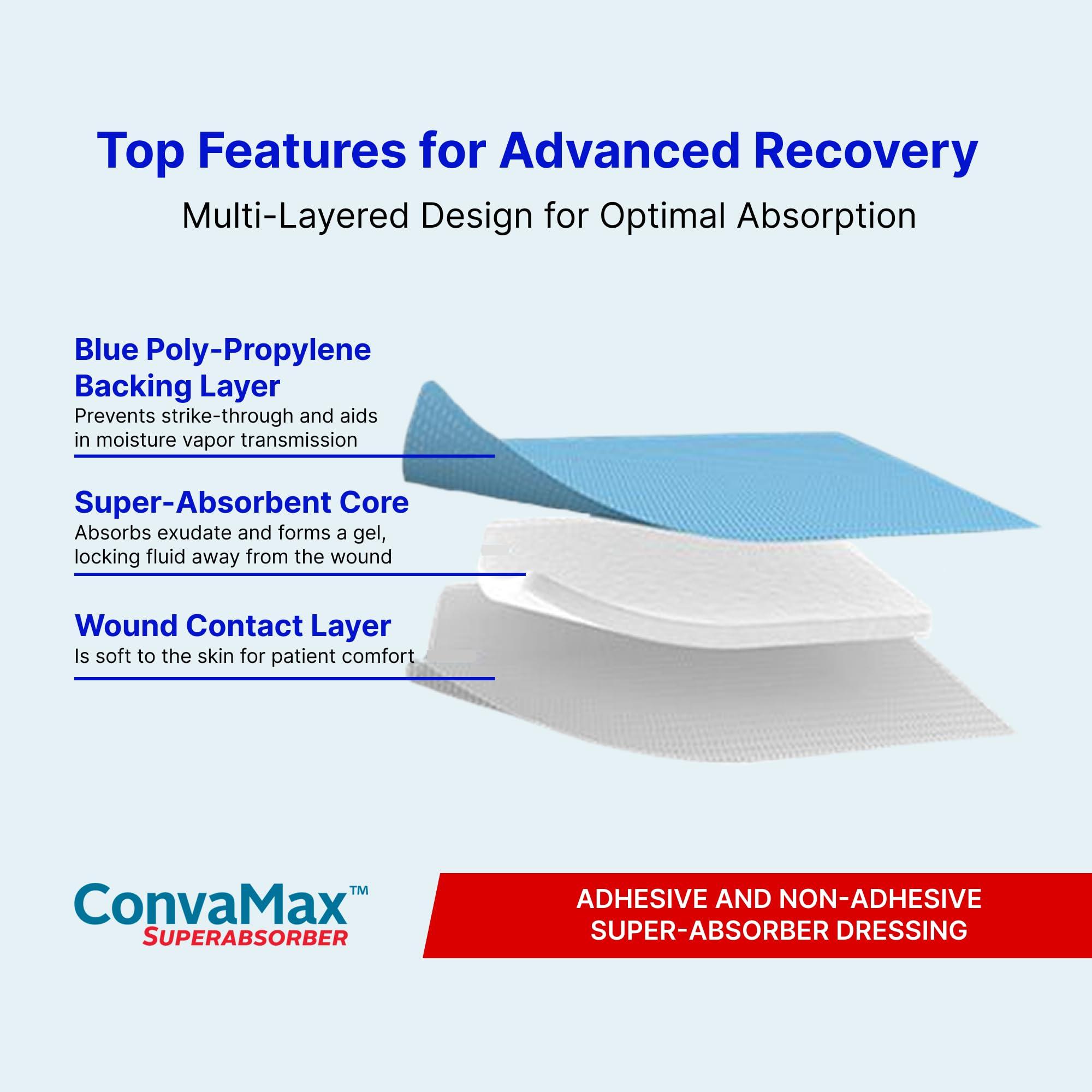 ConvaTec ConvaMax Superabsorber Non-Adhesive Dressing 6"x8" Soft Absorbent Wound Dressing with High Fluid Retention, 422571, Box of 10
