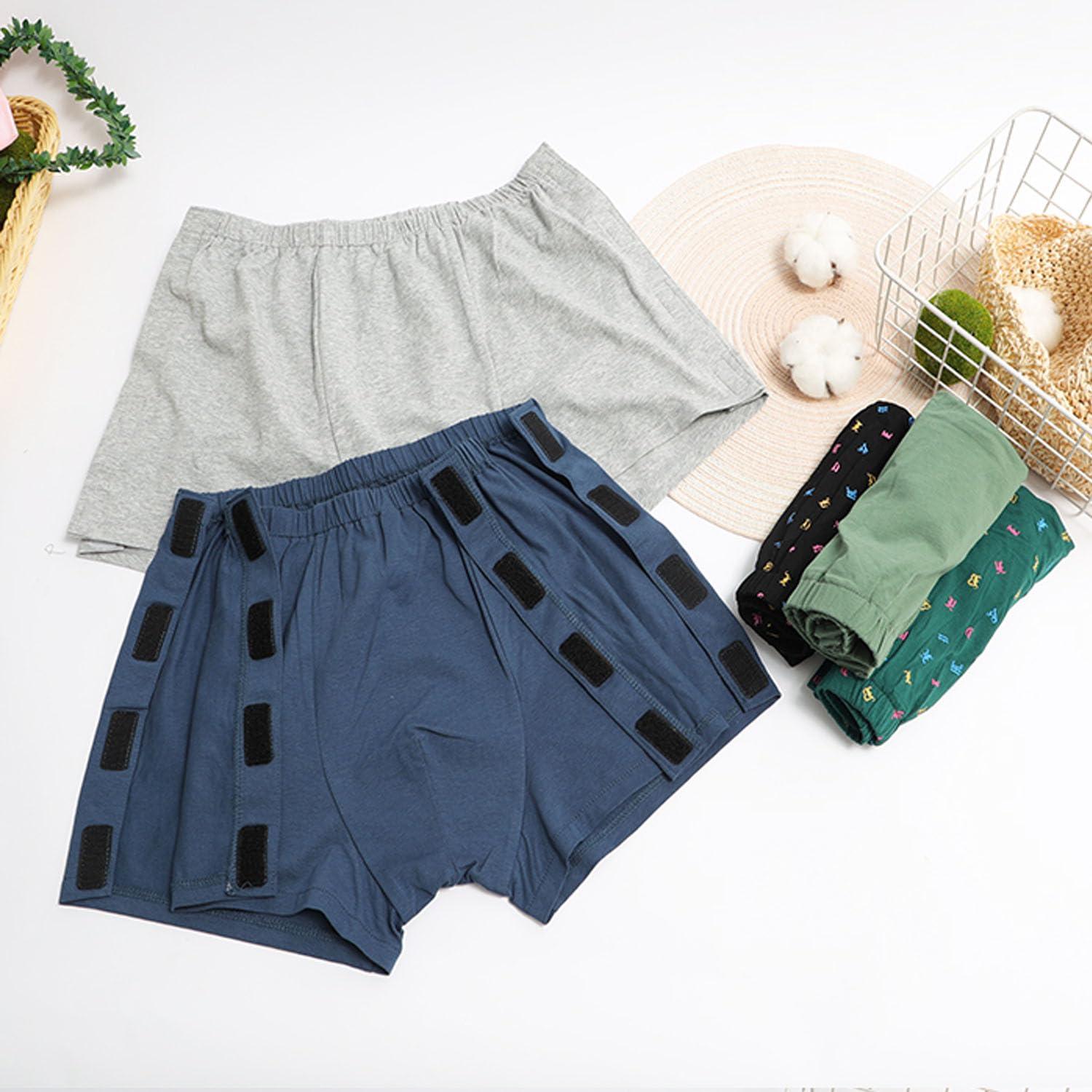 Lmaray 3 Pack Post Surgery Boxers for Men, Adaptive Underwears, Tear Away Underwear, Incontinence Stick-on Briefs