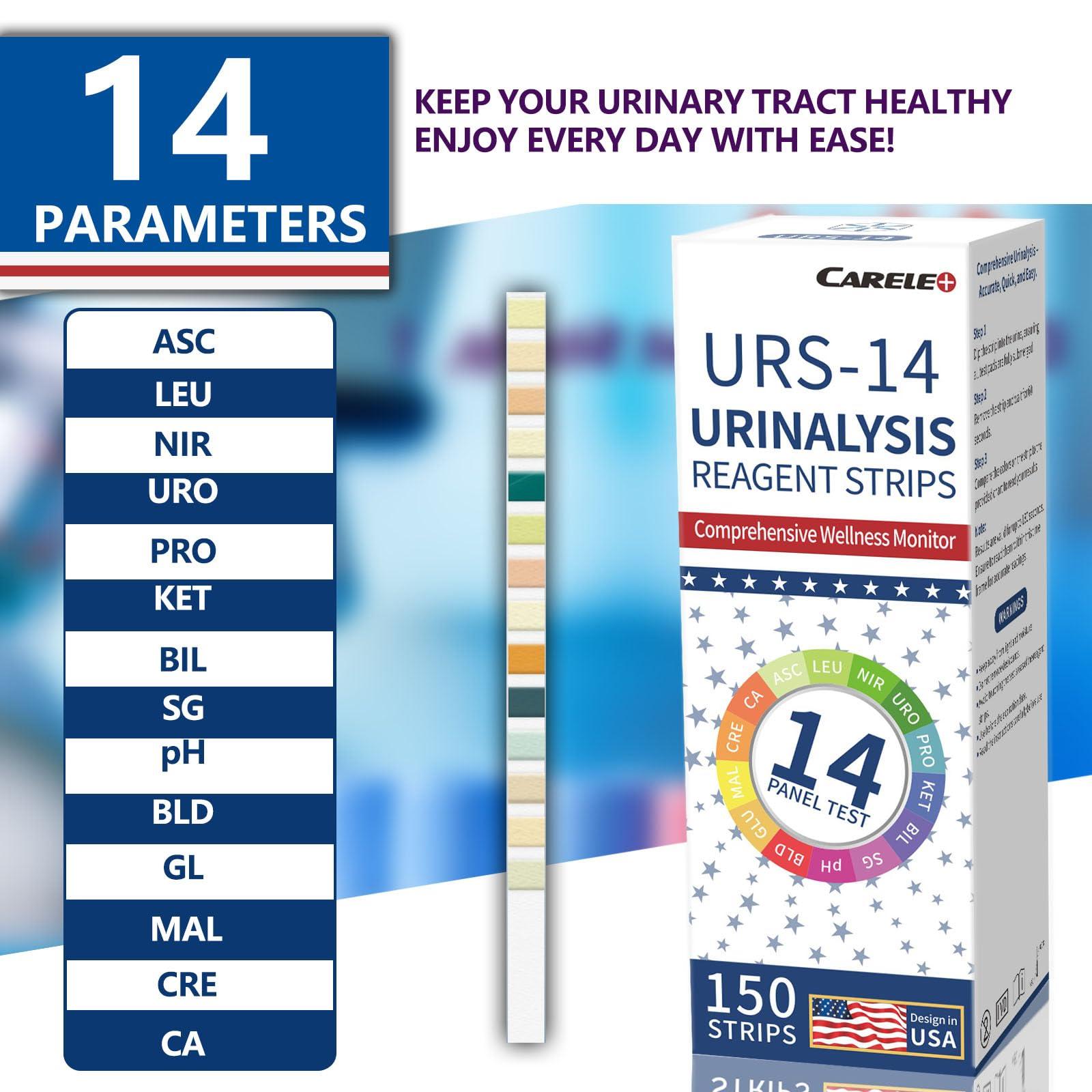 InsTesio 14-Panel Urine Test Strips - 150ct, Comprehensive Urinalysis for Men & Women, Detects UTI, pH, KET, Prot, SG, BIL, GLU, CRE, BLO, and More - Ideal for Home Use