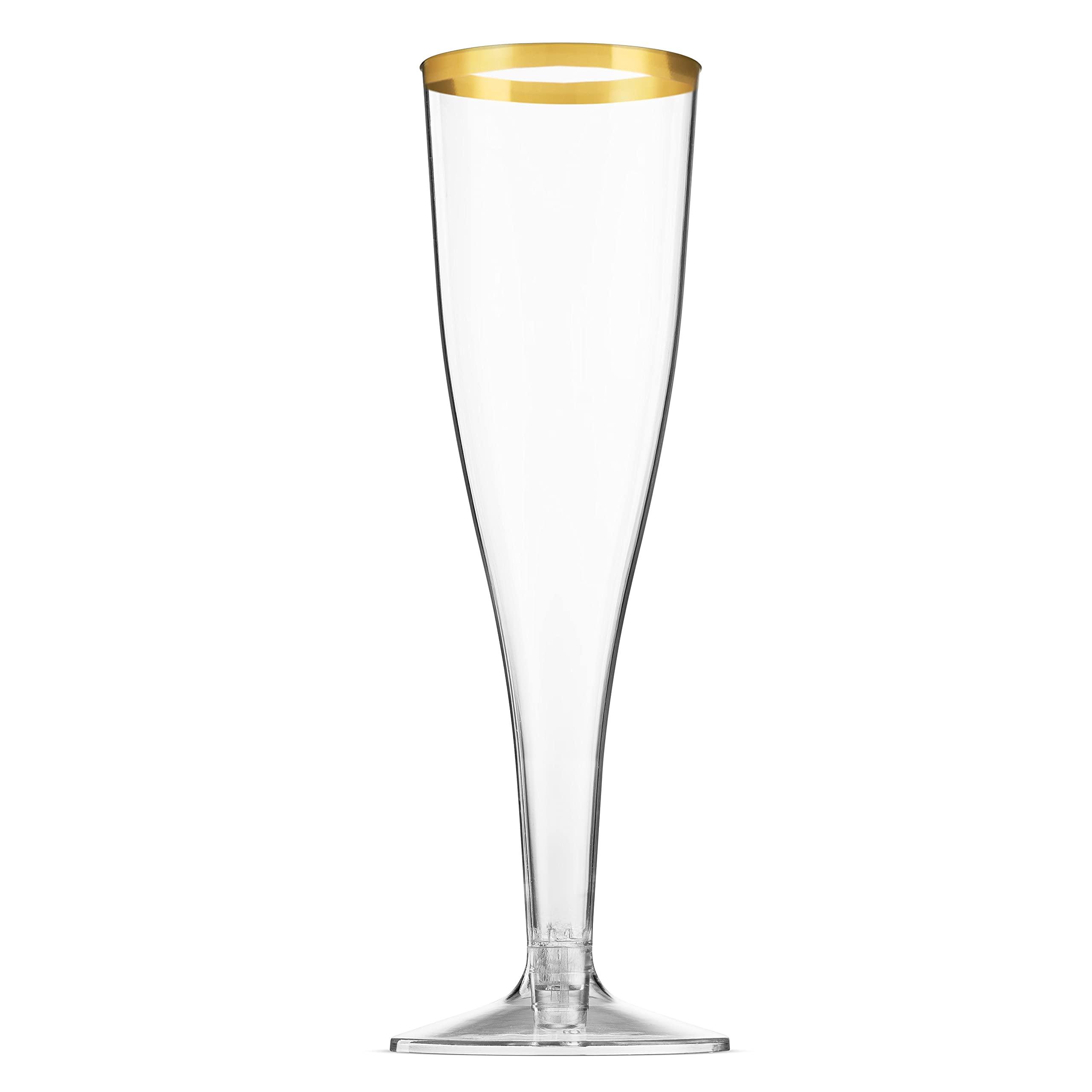 Munfix Munfix 100 Pack Gold Plastic Champagne Flutes, 5 Oz Clear Plastic Toasting Glasses Fancy Disposable Wedding Party Cocktail Cups with Gold Rim