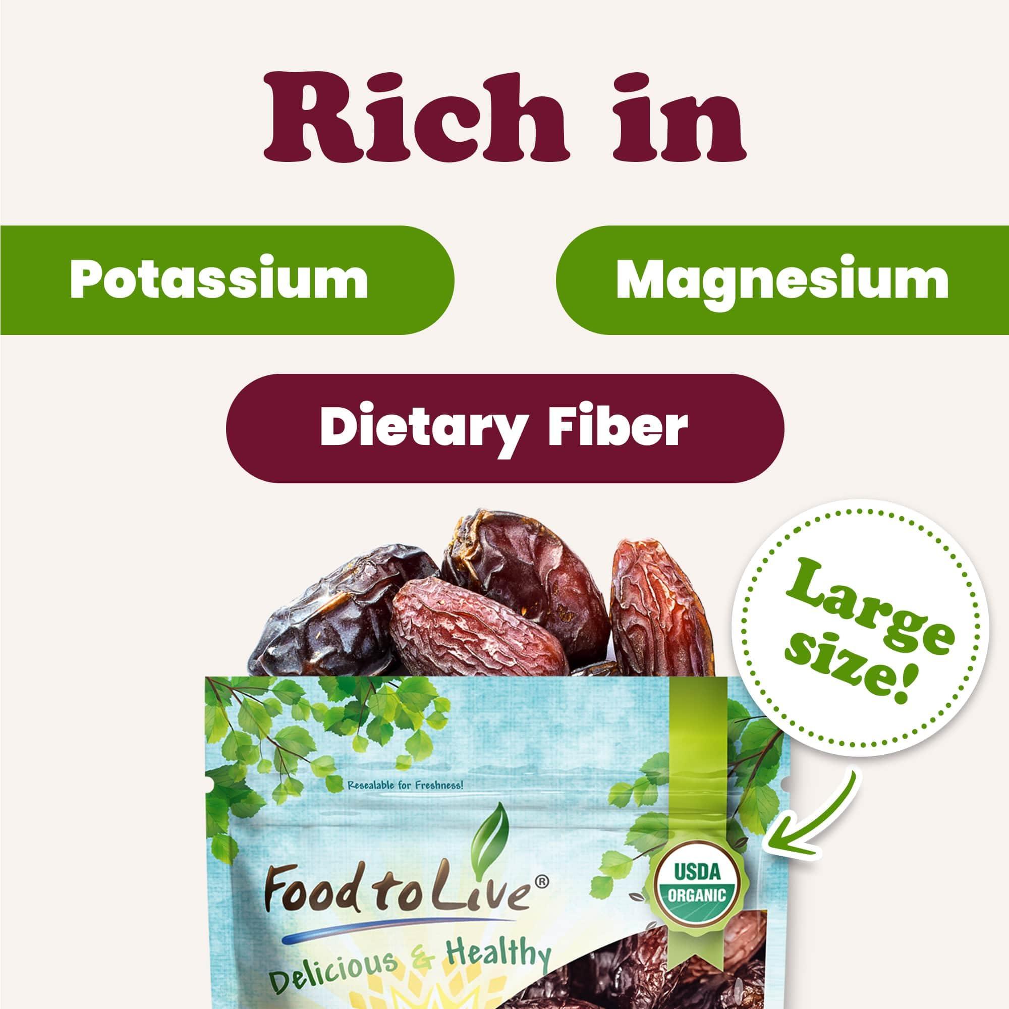 Food to Live Food to Live Organic California Medjool Dates, 2 Pounds Soft & Juicy Nature\'s Candy. Non-GMO Whole Dry Fancy Dates with Pits. Perfect Snack. Unsweetened, Unsulphured. Vegan, Kosher, Fruits in Bulk