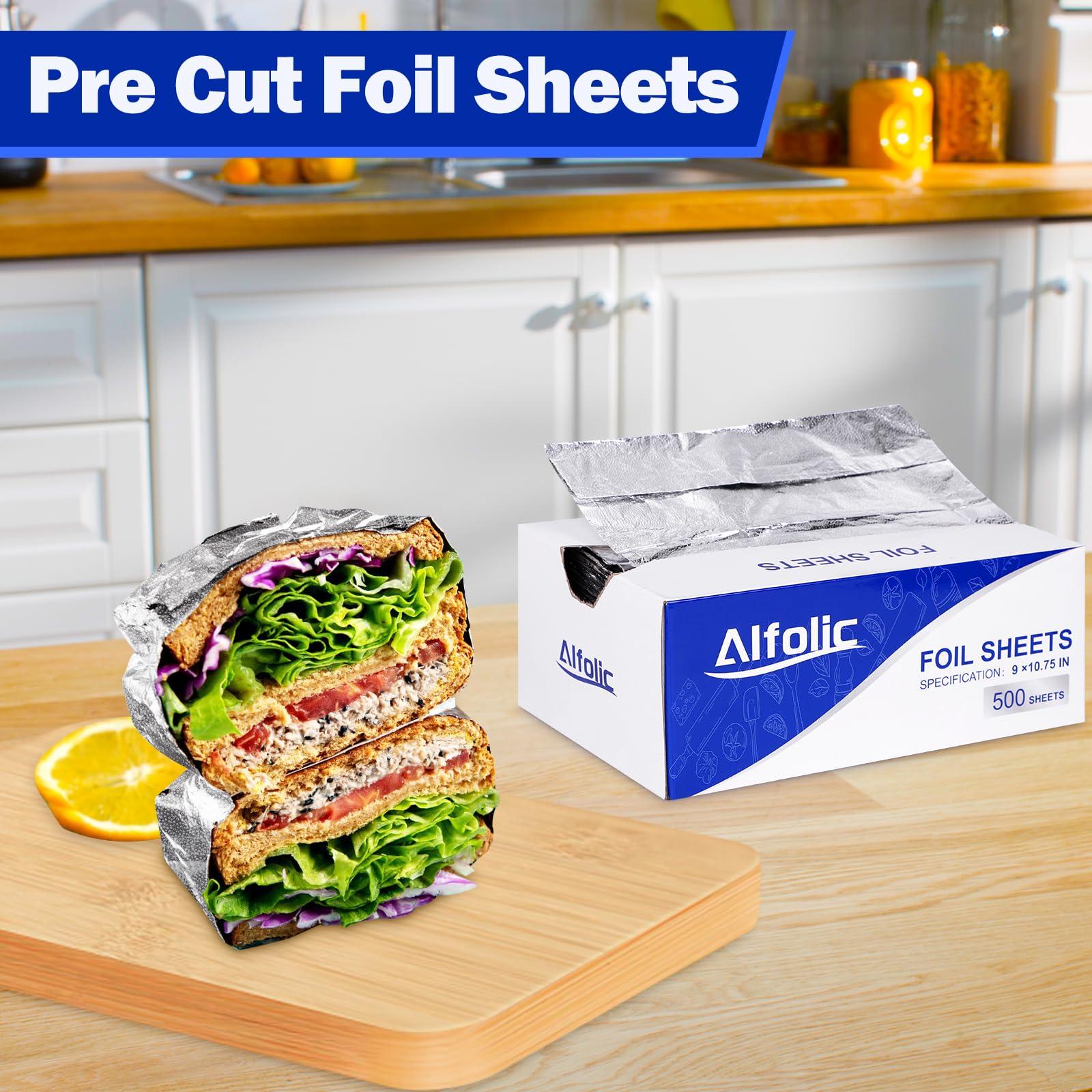 Alfolic Alfolic Aluminum Foil Sheets - 12\" x 10.75\" Pre Cut Tin Foil, Premium Aluminum Foil Wraps for Cooking, Storing Food - 500 Sheets