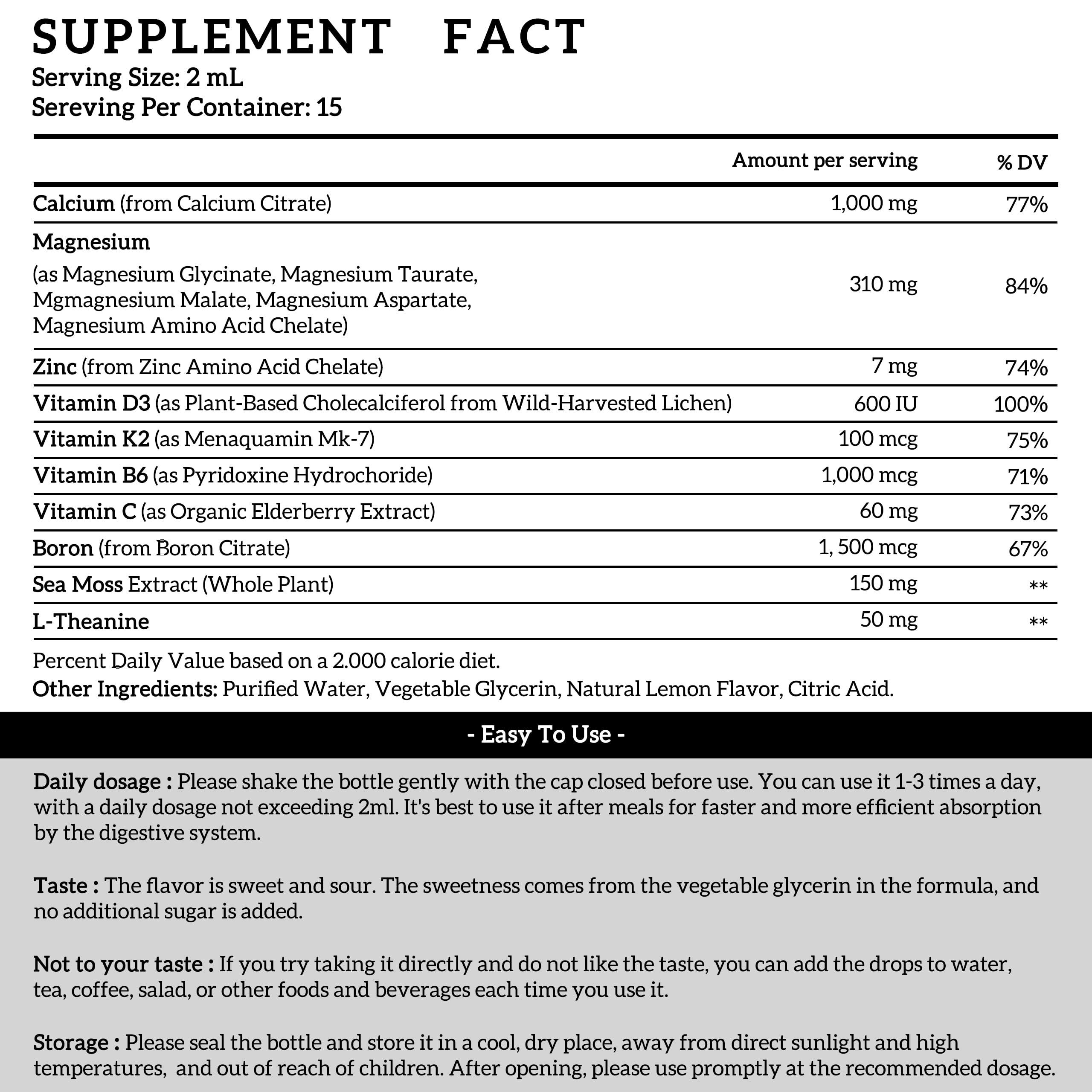PAYAOCZ (4 Pack) 10 in 1 Calcium Magnesium Zinc Supplement, Magnesium Glycinate Complex Liquid Drops with Vitamin D3 K2 B6, Vegan Calcium Citrate Bone & Immune Health Support, Sleep & Cramps, Boron, 1 Fl Oz