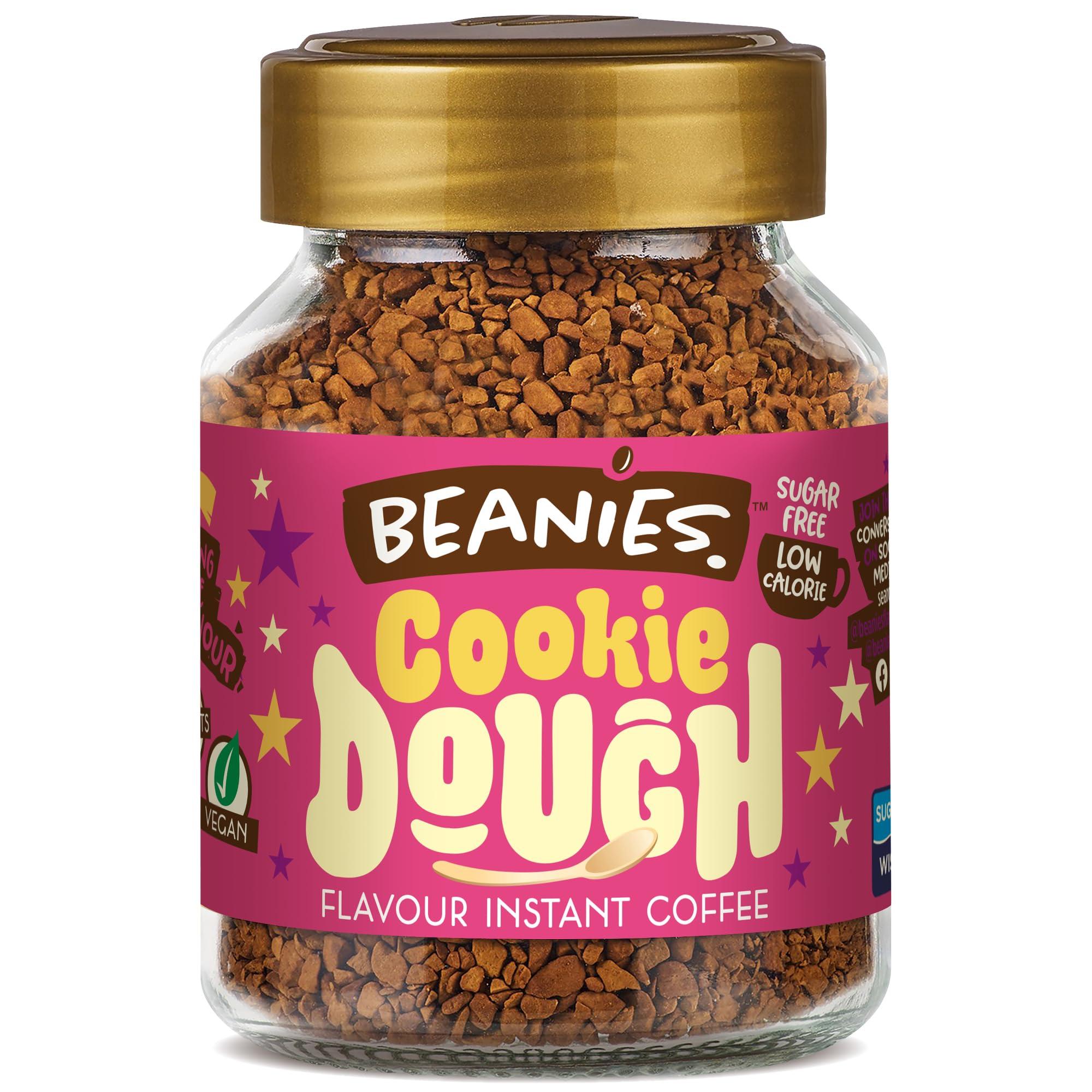 Beanies The Flavour Co Beanies Flavour Instant Coffee - Cookie Dough Instant Flavored Coffee - Bold & Adventurous Full-On Flavor - An Indulgent Sugar Free Taste Explosion - Low Calorie - Vegan & Gluten Free - Wheat & Dairy Free, 6 x 50g jar