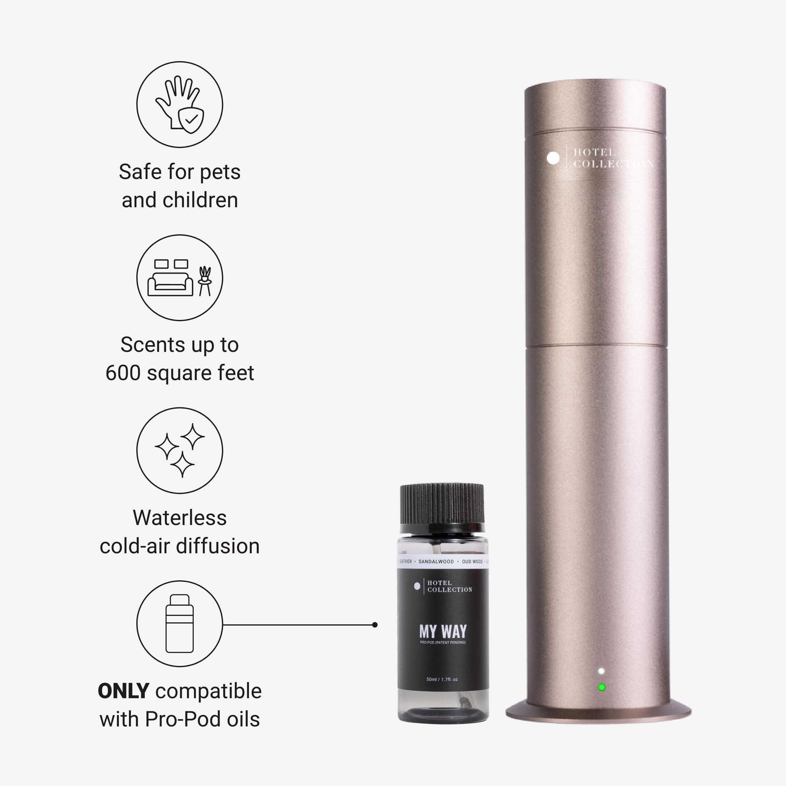 Hotel Collection Hotel Collection-Studio Pro Essential Oil Diffuser-600 sq ft Coverage-Cordless & Portable with Remote-Cold-Air Diffusion Technology-Air Freshener-Champagne-Works Exclusively with Pro Pod Bottles