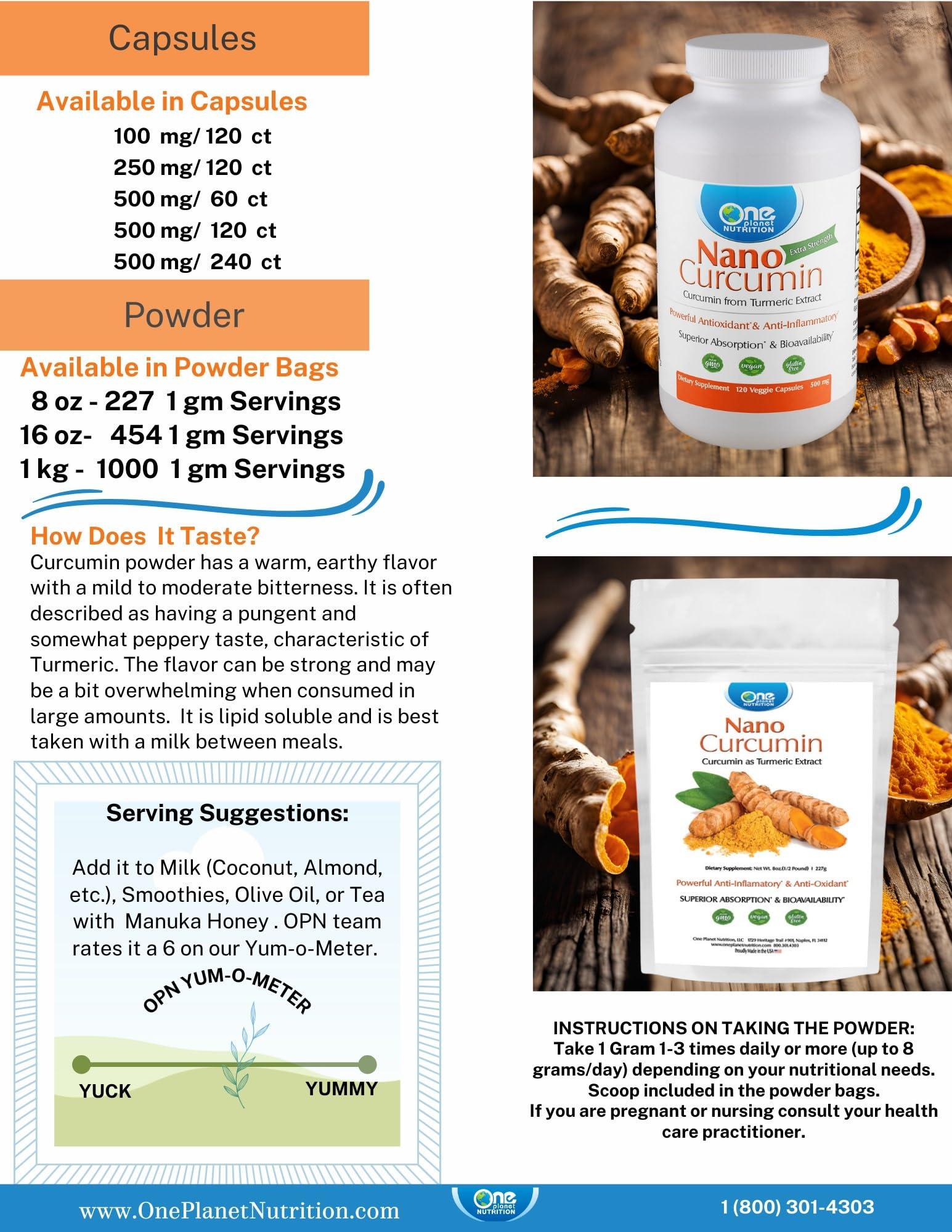 One Planet Nutrition One Planet Nutrition Nano Curcumin 500 mg Veggie Capsules (240 Servings), Family Size, Nano for High Absorption, Supports Anti-Inflammatory & Immune Health, Non-GMO, Vegan, Gluten-Free