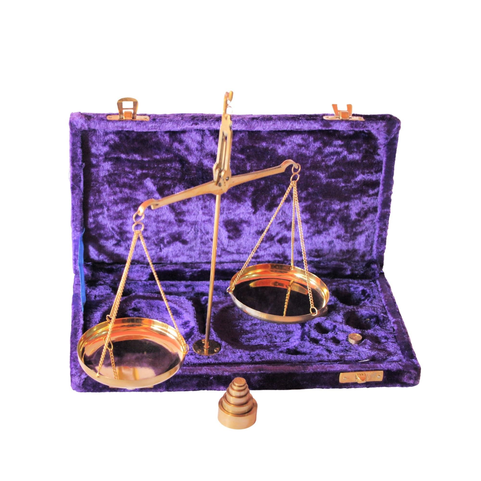 AS BRASS INSTRUMENT Vintage Weighting Scale (tarazu) -Brass Balance Scale-Made in India Gold Scales with Velvet Box