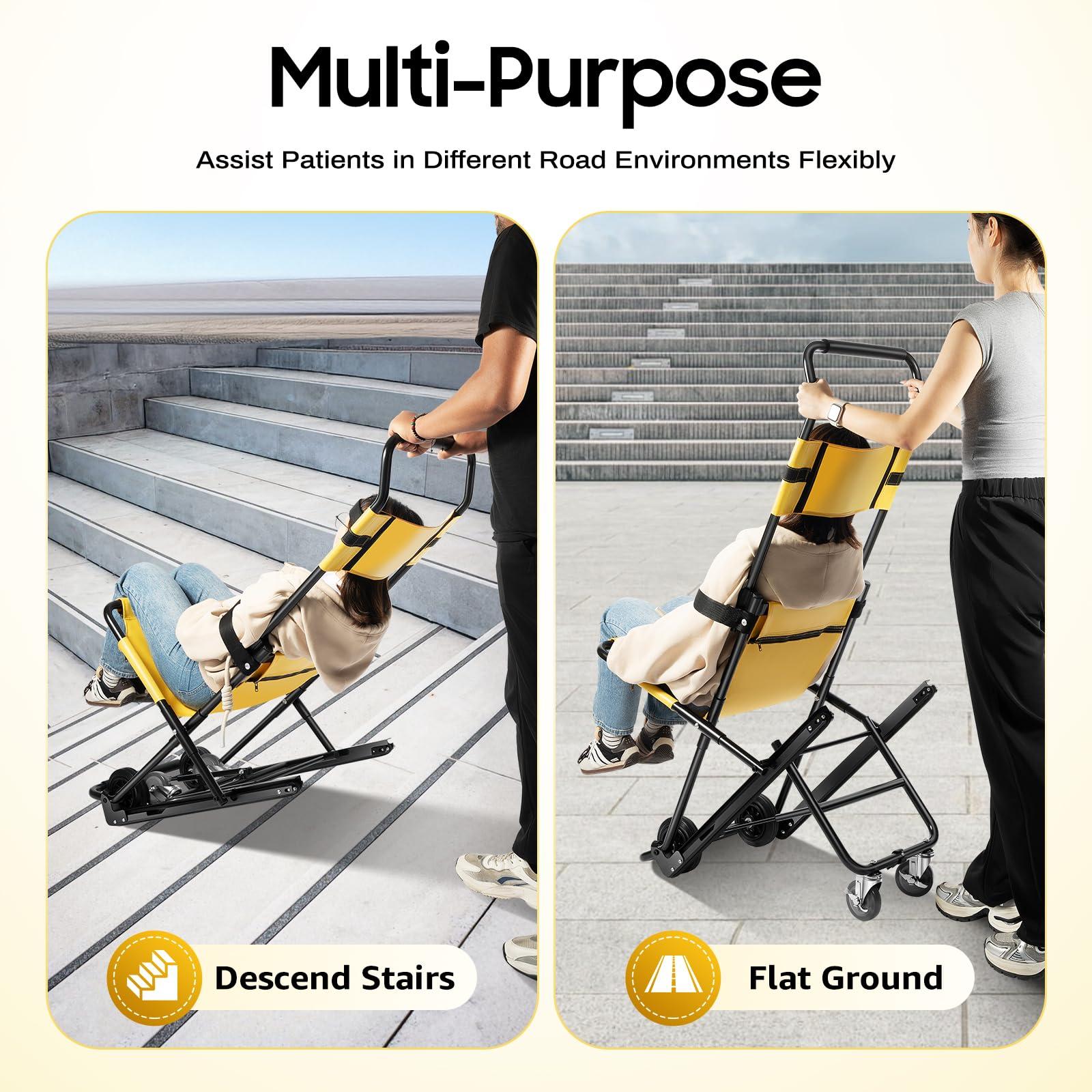 YINZINR Portable Folding Stair Chair, Lift Climbing Stair Chair for Ambulance Firefighter Evacuation Use, w/Adjustable Headrest & Safety Belts, 350 Lbs Capacity