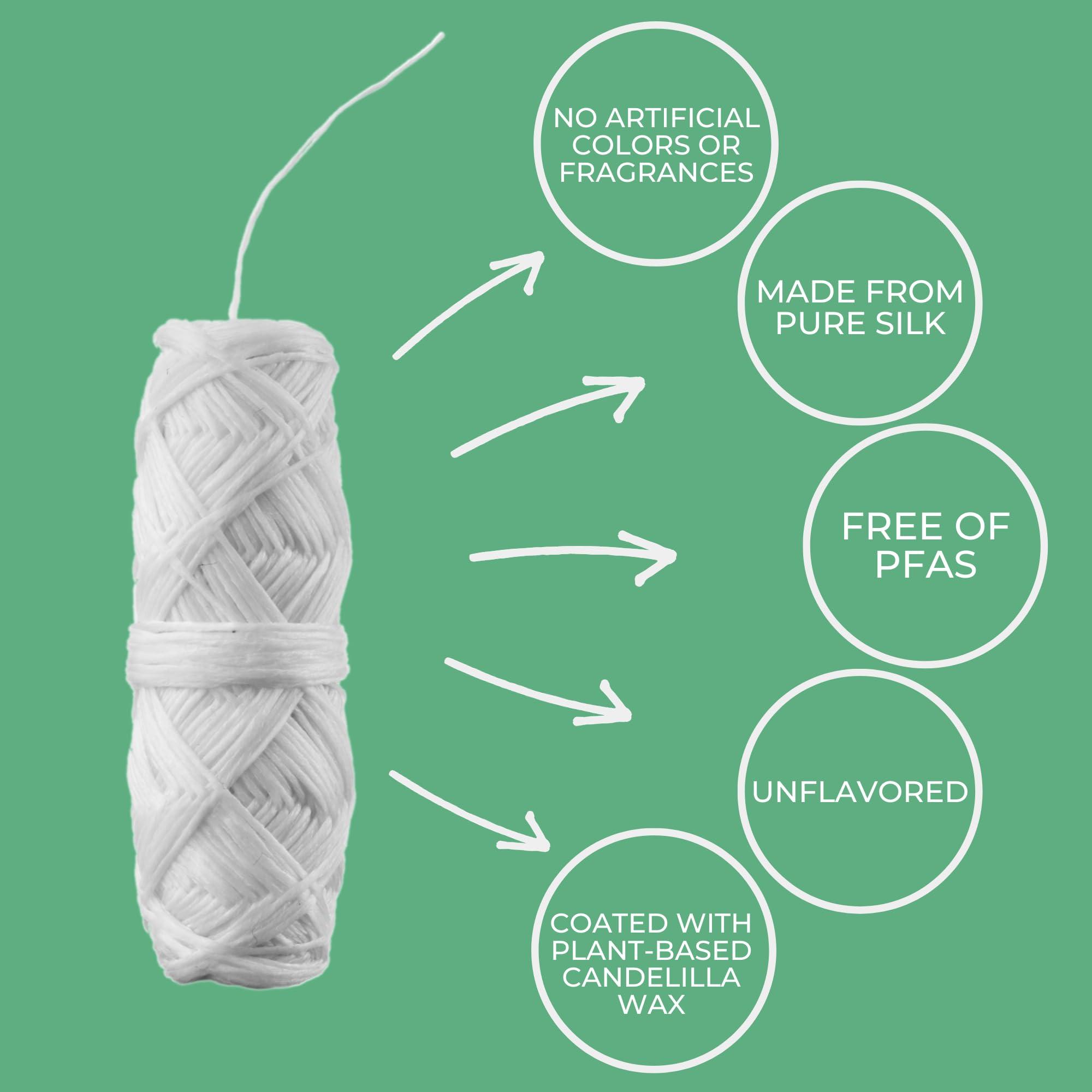 TreeBird Unflavored Compostable Dental Floss Refills | Pack of 5 x 33yds Organic Peace Silk Spools | for a Refillable Glass & Stainless Steel Holder | Waxed with Natural Candelilla Wax