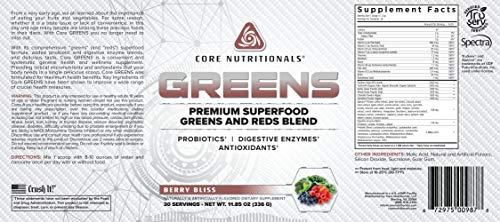 Core Nutritionals Core Nutritionals Greens Platinum Premium Superfood Greens and Reds Blend, Supports Digestion and Gut Health, 5 Billion CFU Probiotic,30 Servings (Berry)