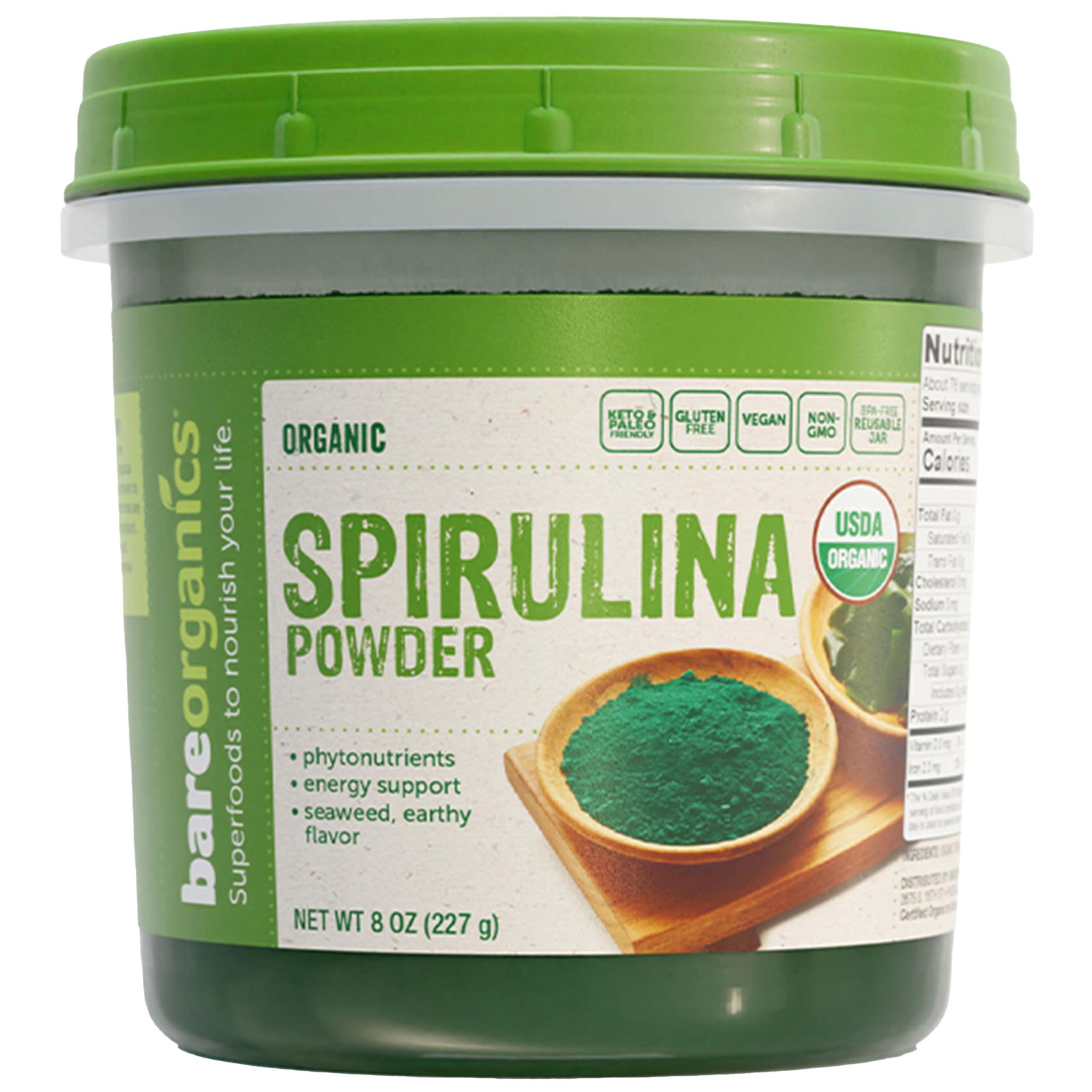 BareOrganics Bare Organics 13132 USDA Organic Raw Spirulina Powder, Whole Food Supplement, Gluten-Free & Non-GMO, 8 Ounce