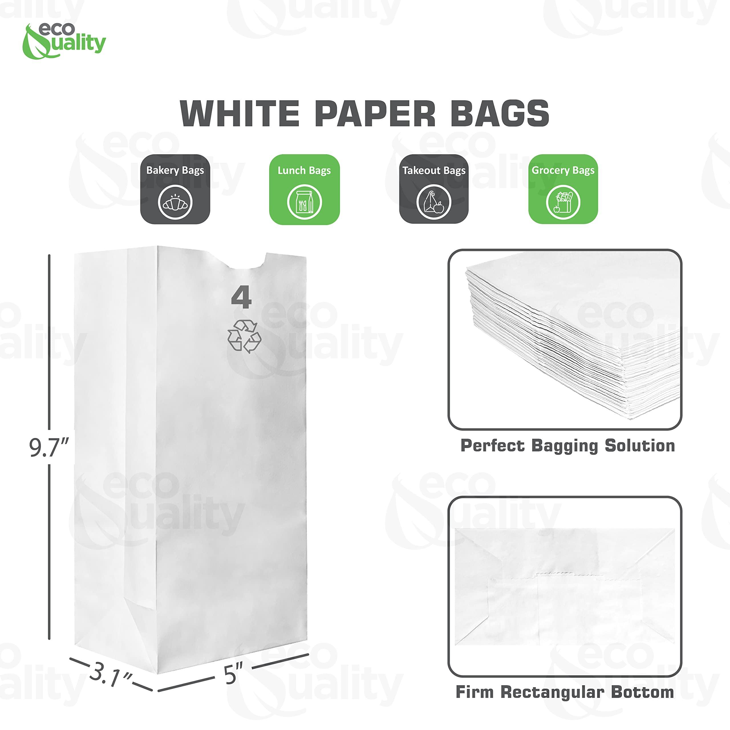 EcoQuality Paper Lunch Bags 4 Lb White Paper Bags 4LB Capacity - Kraft White Paper Bags, Bakery Bags, Candy Bags, Lunch Bags, Grocery Bags, Craft Bags - #4 Medium Lunch Paper Bags / Kraft Paper Sacks by EcoQuality (400, #4 - 4LB)