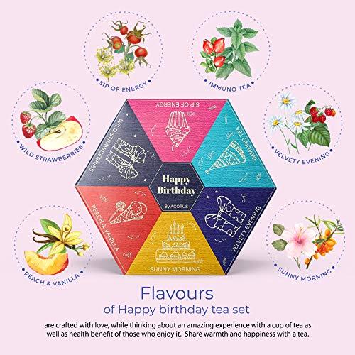 ACORUS Acorus Happy Birthday Tea Gift Sets | Assorted Tea Set Birthday Present to Those Who We Care about | Herbal Fruit and Black Tea Variety Pack with Warm Wishes Written all Over the Box | 60 Tea Bags