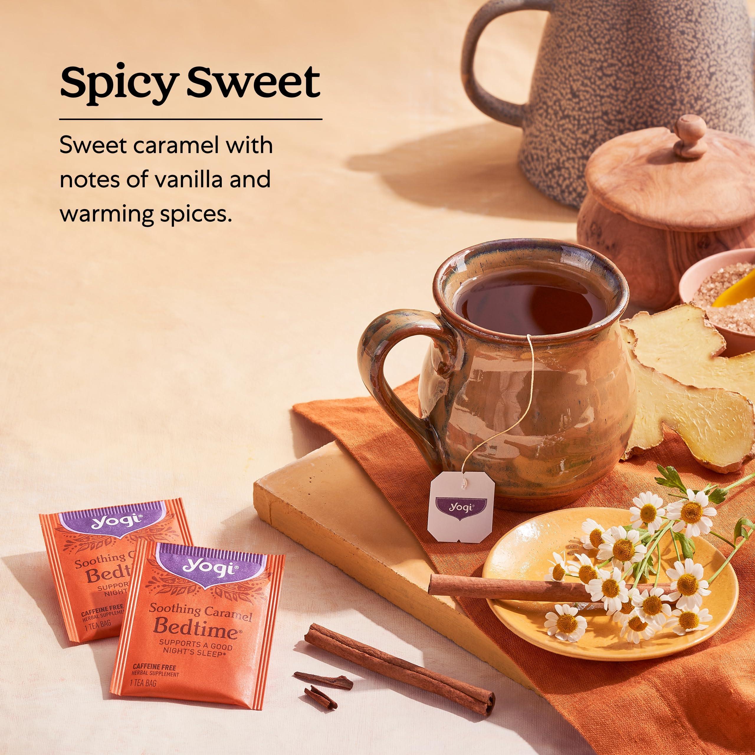 Yogi Yogi Tea Soothing Caramel Bedtime Tea - 16 Tea Bags per Pack (4 Packs) - Calming Sleep Tea - Supports Good Sleep - Includes Chamomile Flower, Rooibos Leaf, Roasted Chicory Root & More