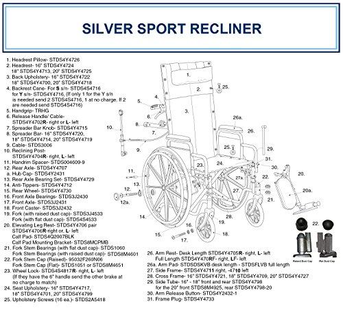 Drive Medical Drive Medical SSP16RBDDA Silver Sport Reclining Wheelchair with Detachable Desk Length Arms and Elevating Leg Rest, Silver Vein