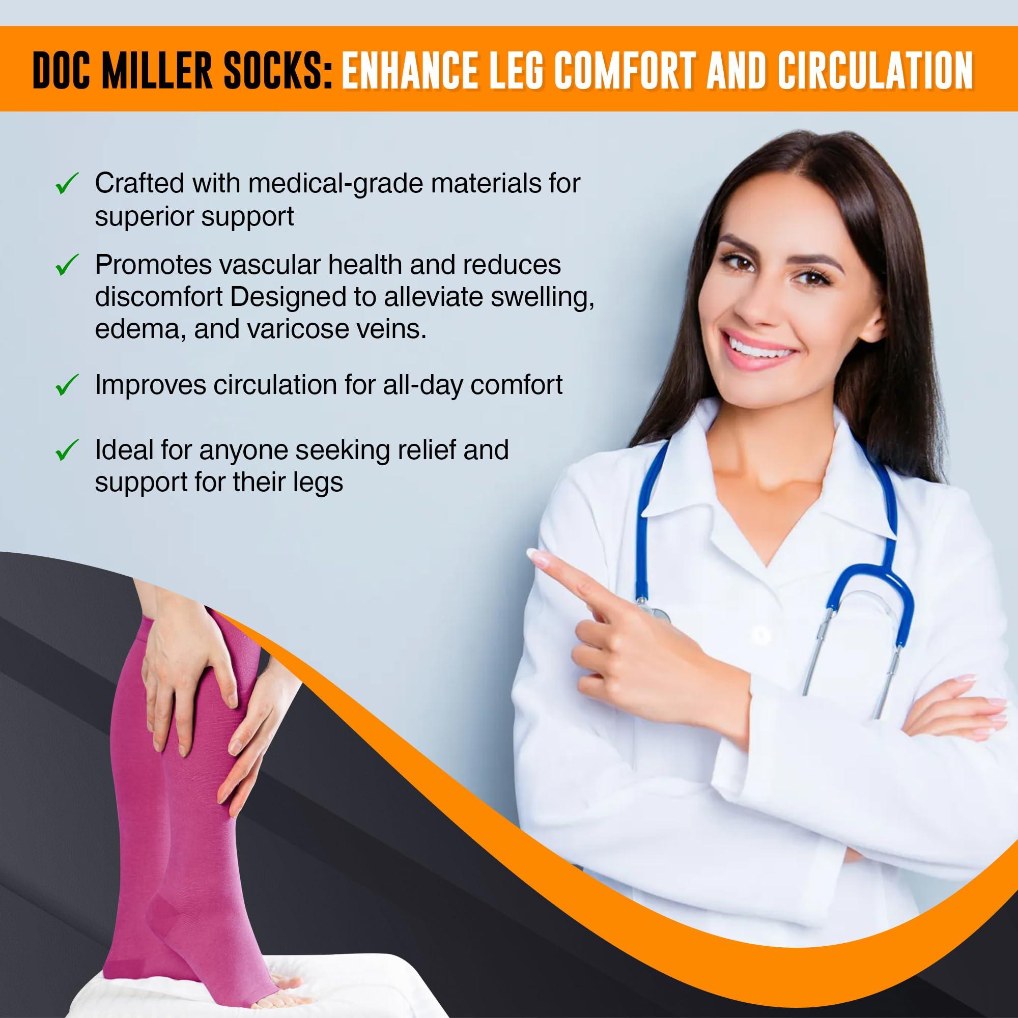 Doc Miller Doc Miller Open Toe Compression Socks, 20-30 mmHg, Toeless, Support Circulation, Shin Splints, Calf Recovery, Post Op, Knee High, Medical Grade, Maroon Socks, Small Size for Men & Women, Pair