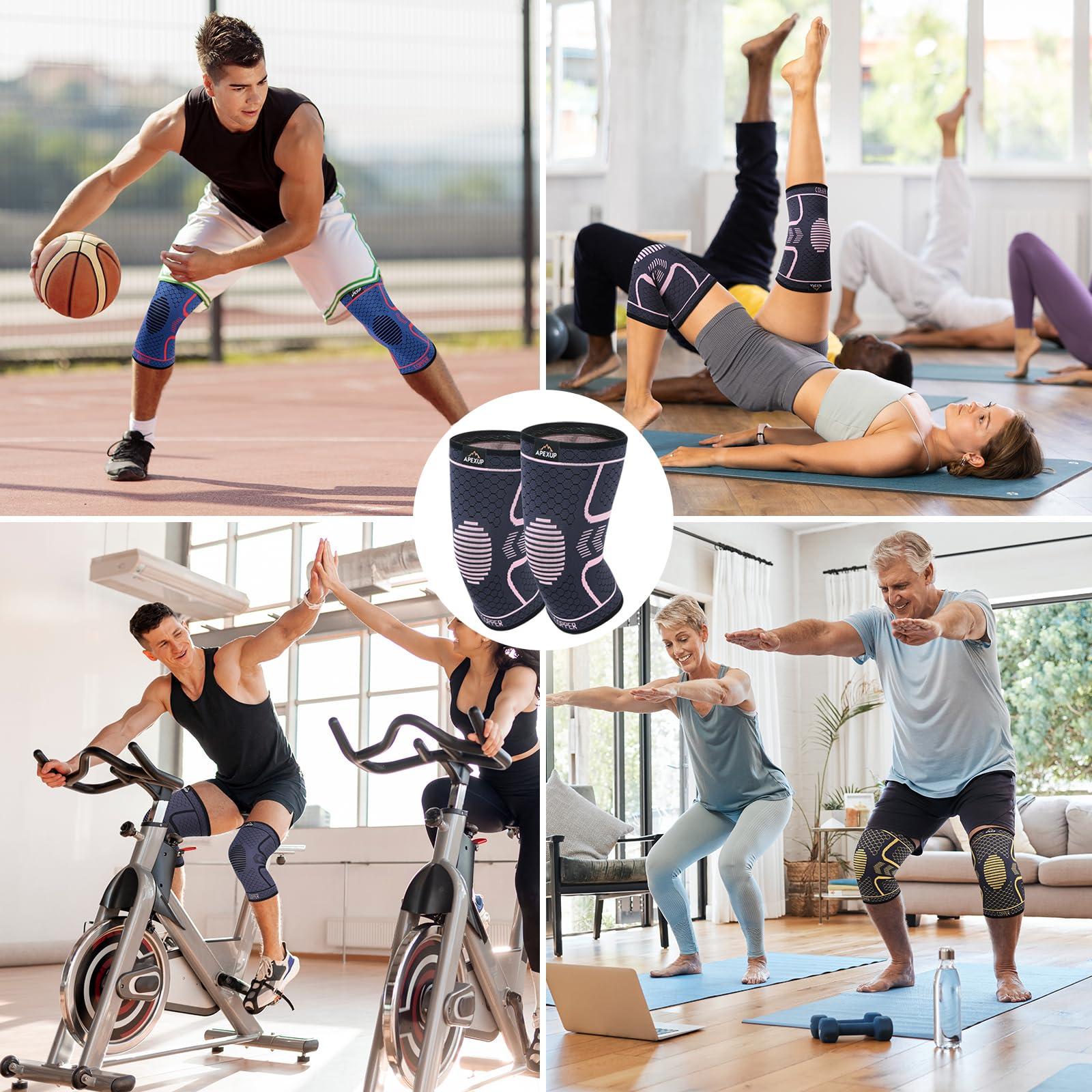 APEXUP APEXUP Copper Knee Brace for Women & Men, 2 Pack Knee Compression Sleeve for Knee Pain, Arthritis Pain Relief, Meniscus Tear, ACL, Knee Support for Running, Fitness, Weightlifting (M, Pink)