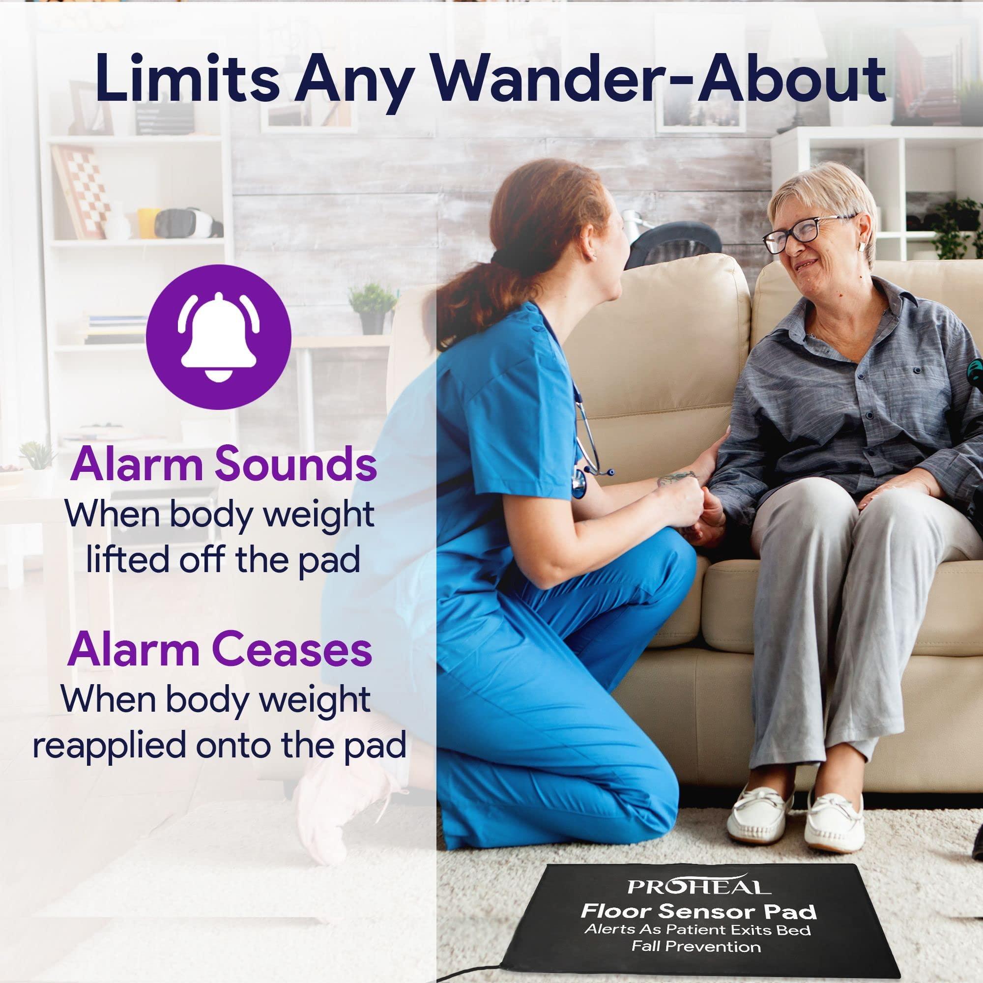 ProHeal Elderly Monitoring Bed Sensor Floor Pad - Works with Every Bed Alarm - Portable Dementia and Senior Fall Prevention - Water Resistant Slim Design - 45 Day Usage Time - 20 x 30