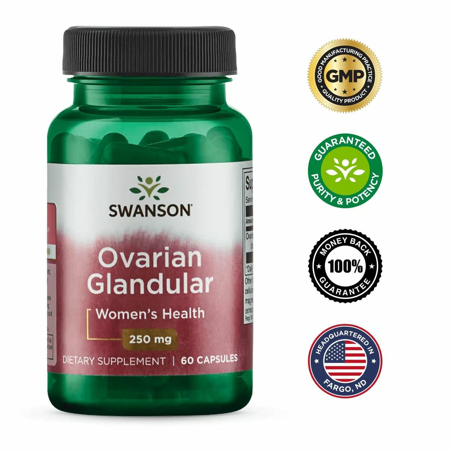 Swanson Swanson Ovarian Glandular Supplement - Women\'s Glandular Health and Balance Support - Premium Bovine Tissue - 60 Capsules, 250mg Each (2 Pack)