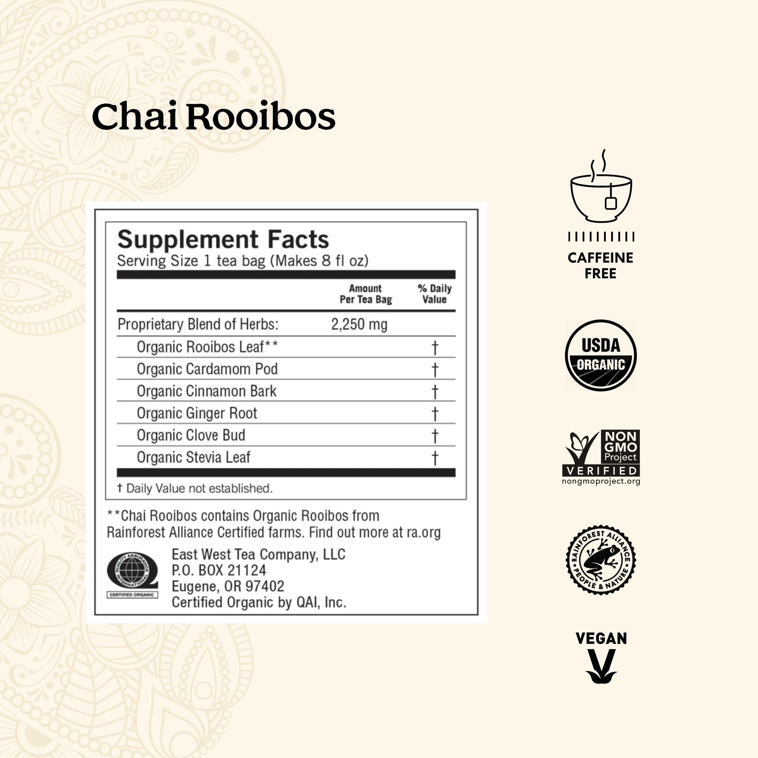 Yogi Yogi Tea Chai Rooibos Tea - 16 Tea Bags per Pack (6 Packs) - Spiced Organic Rooibos Tea - Provides Antioxidants - Caffeine-Free - Includes Cardamom, Cinnamon, Ginger & Clove
