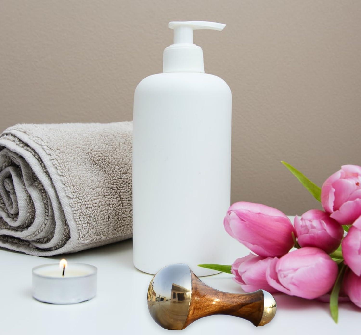 HEALTHANDWEALTH HEALTHANDWEALTH Kansa Wand 2 in 1 Mini Grip Beautiful Design Face Foot Body & Marma Massage Tool Teak Wood Handle Natural (Small & Marma)