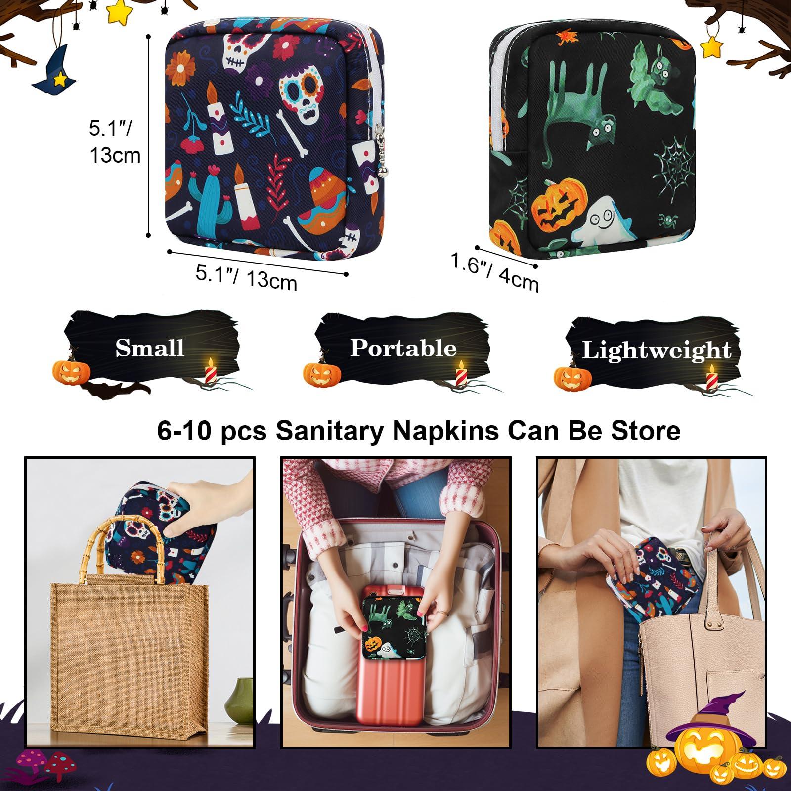Likesing Likesing Period Bag Pouch, Canvas Sanitary Napkin Storage Bag for Girls Womens, Portable Sanitary Napkin Period Pad Pouch Bag for Purse, Small Make Up Bags(Halloween)