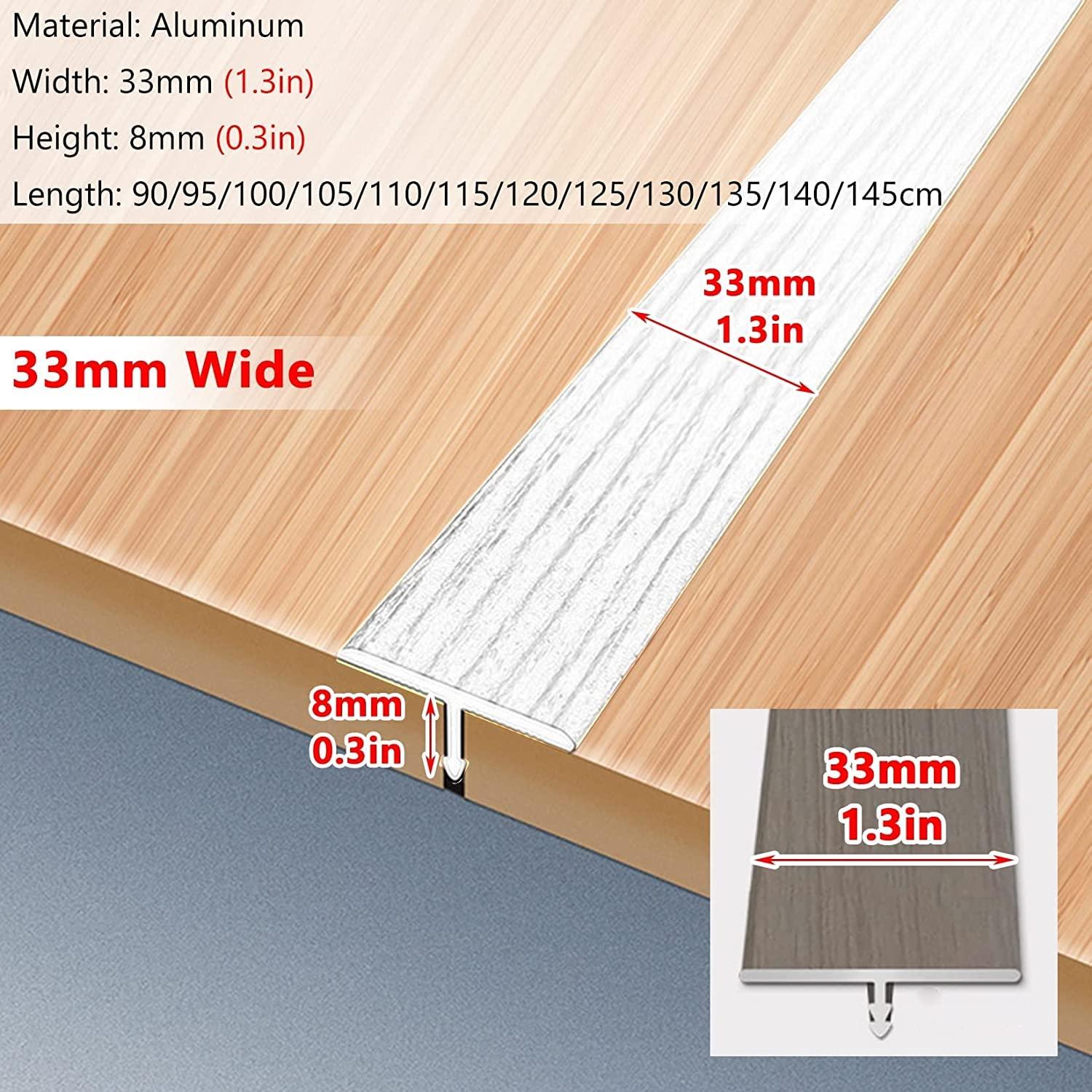 PWABAF T Molding Floor Transition Strip Laminate,Flat Carpet Trim/Aluminum Threshold Strips Self Adhesive,Wide 33mm Door Ramp with Wood Effect(Color:D,Size:Length 145cm(57in))