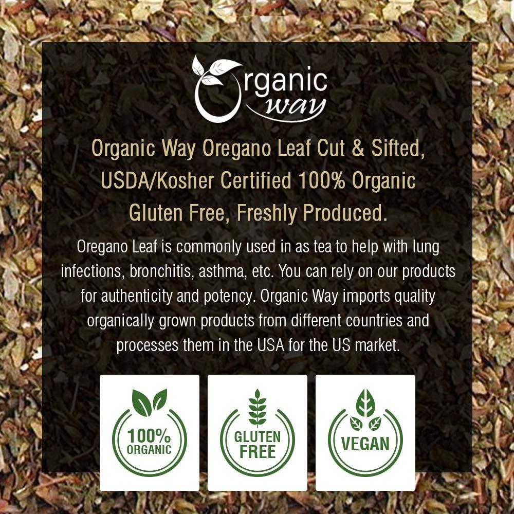 Organic Way Organic Way Dried Oregano Leaf Cut & Sifted (Origanum vulgare) - European Wild-Harvest | Organic & Kosher Certified | Vegan, Non GMO & Gluten Free | USDA Certified | Origin - Albania (4 Oz)