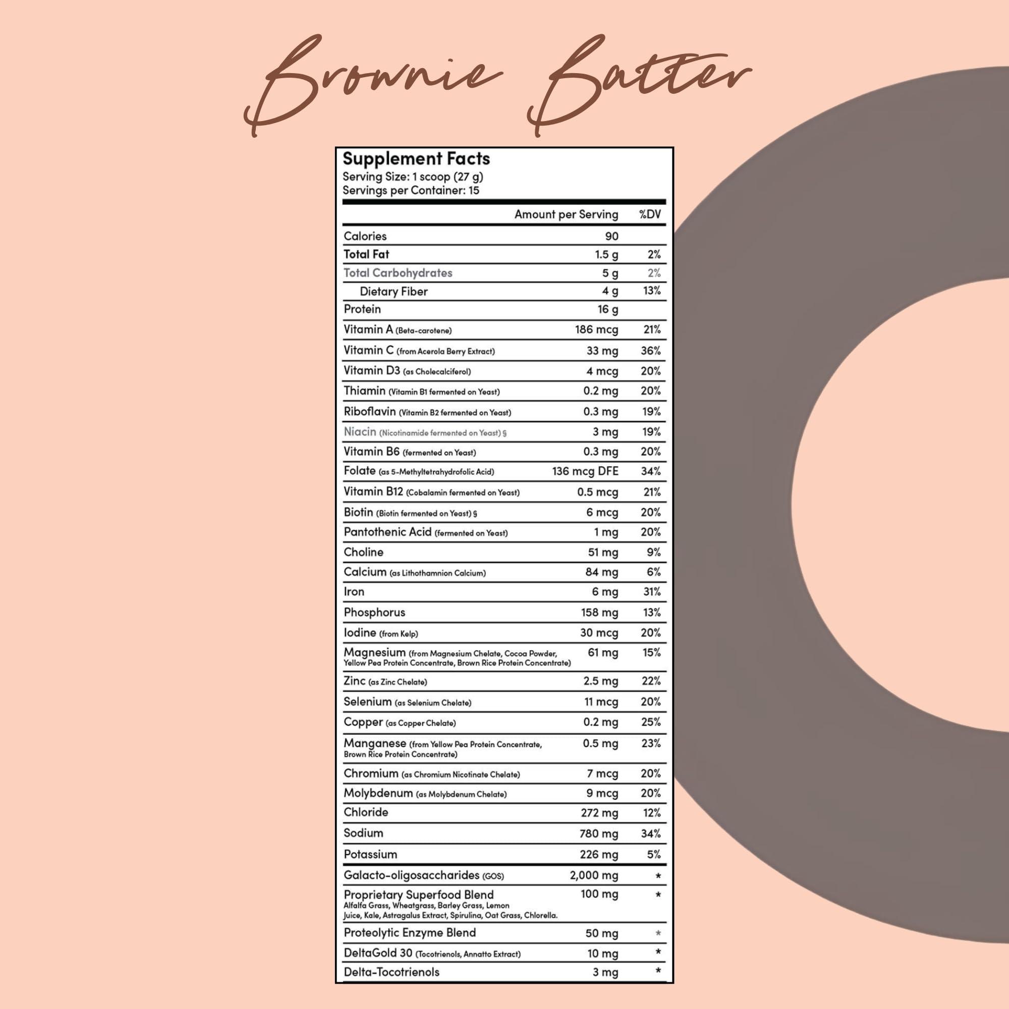 Tranont Tranont Nourish GOS Prebiotic Meal Replacement Shake | Brownie Batter Flavor | 14.3 oz | Supports Gut Health & Skin Care | Packed with Vitamins & Minerals | Vegan | Protein Powder | Vitamin C and B