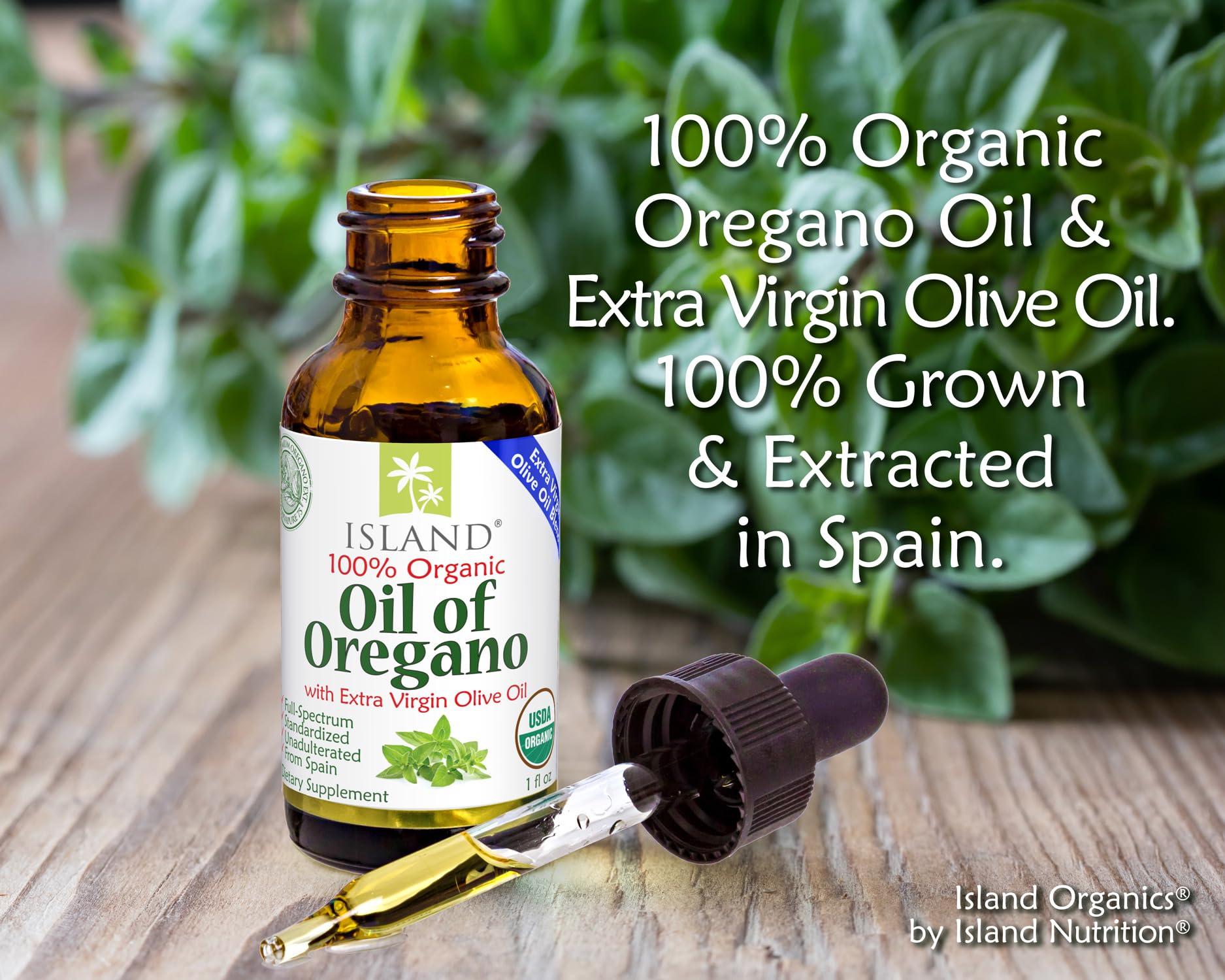 Island Nutrition Island Nutrition, Oil of Oregano Organic Liquid Drops (1 fl oz) - Blend of Organic Oregano Oil & Olive Oil, Grown in Spain