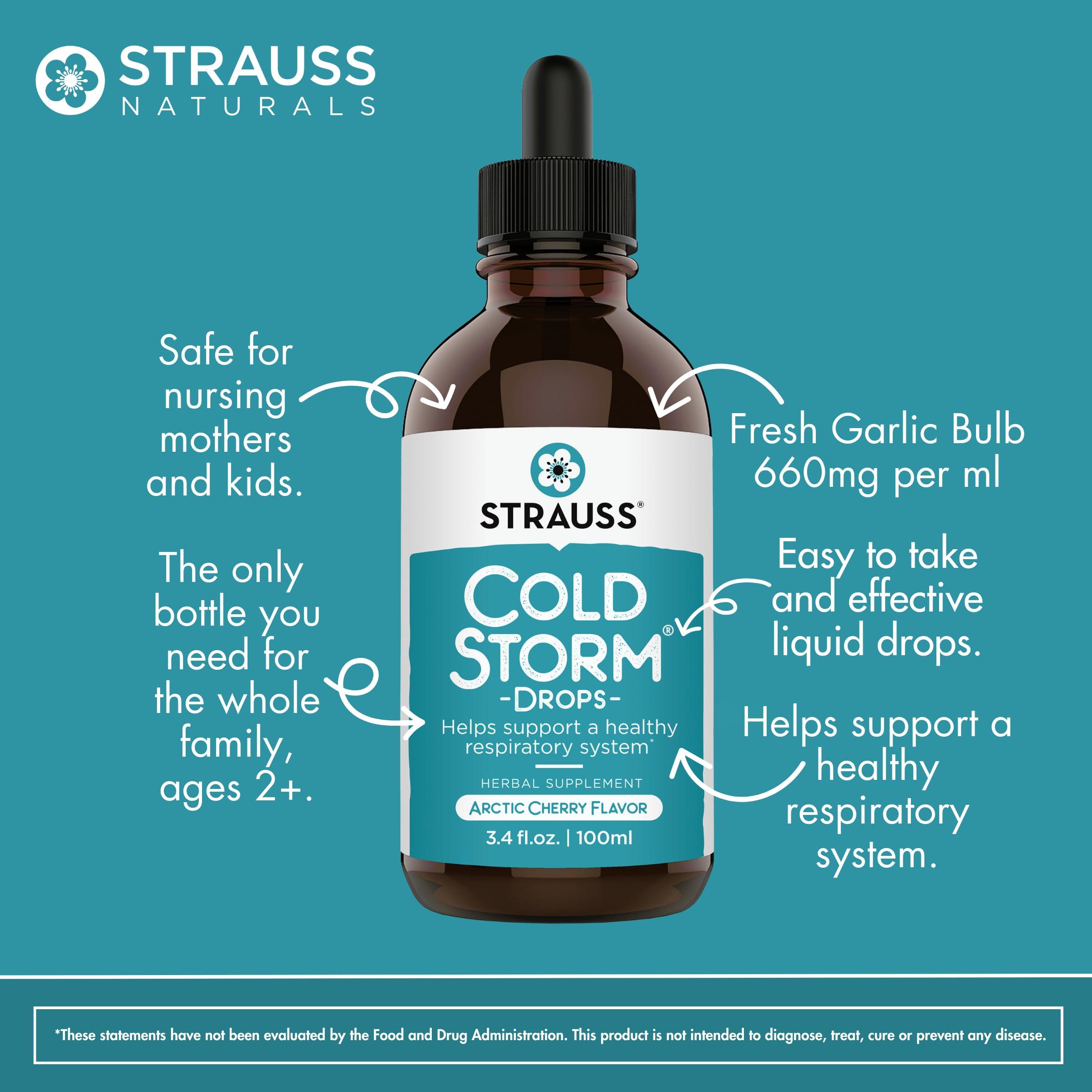 Strauss Heartdrops Strauss Naturals Coldstorm Drops – Immune & Respiratory Systems Support Supplements with Arctic Cherry Flavor, Natural Formula, Gluten-Free, Soy-Free, and Non-GMO, 3.4 fl oz