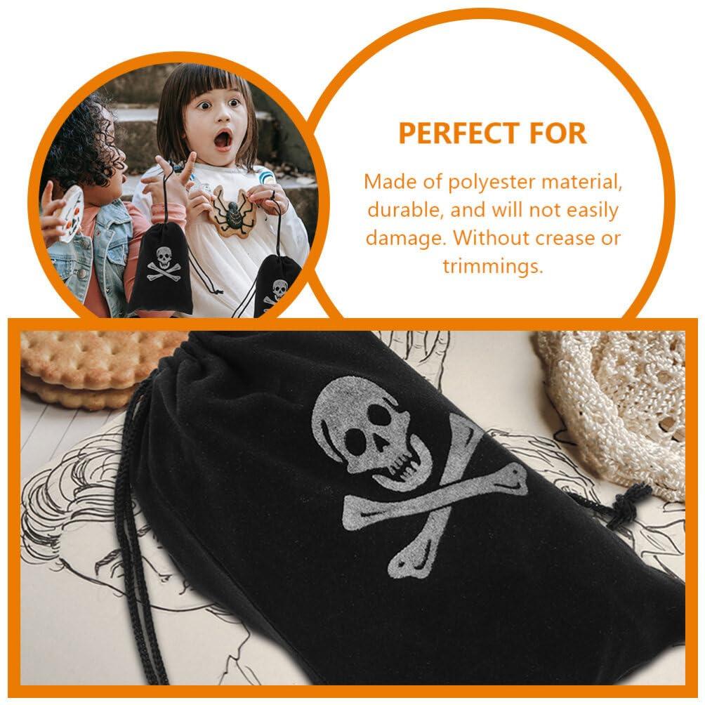 Healifty Halloween Pirate Bags with Drawstring, 6Pcs 6.1 x 4.5 Inches Pirate Goodie Bags, Pirate Bags Candy Pouches Wrapping Bags for Halloween Party
