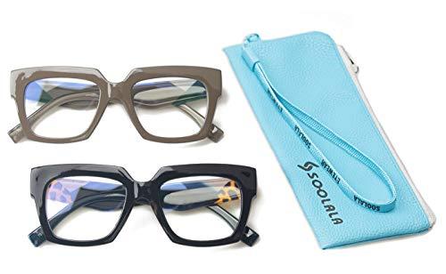 SOOLALA SOOLALA Anti-Blue Blocker Light Square Reading Glasses w/Leopard Arms, BlueGray +2.0