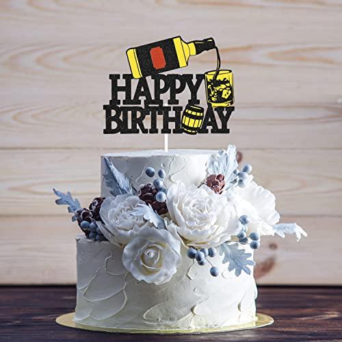 LHCING Whisky Happy Birthday Cake Topper - Aged To Perfection 30th 40th 50th Birthday Glitter WhisKey Cake Topper - Men Vintage Birthday Cake Decoration