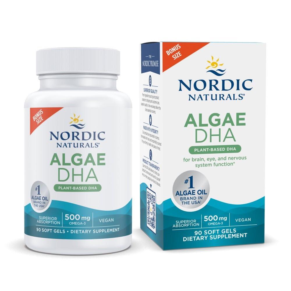 Nordic Naturals Nordic Naturals Algae DHA - 90 Soft Gels - 500 mg Omega-3 DHA - Certified Vegan Algae Oil - Plant-Based DHA - Brain, Eye & Nervous System Support - Non-GMO - 45 Servings