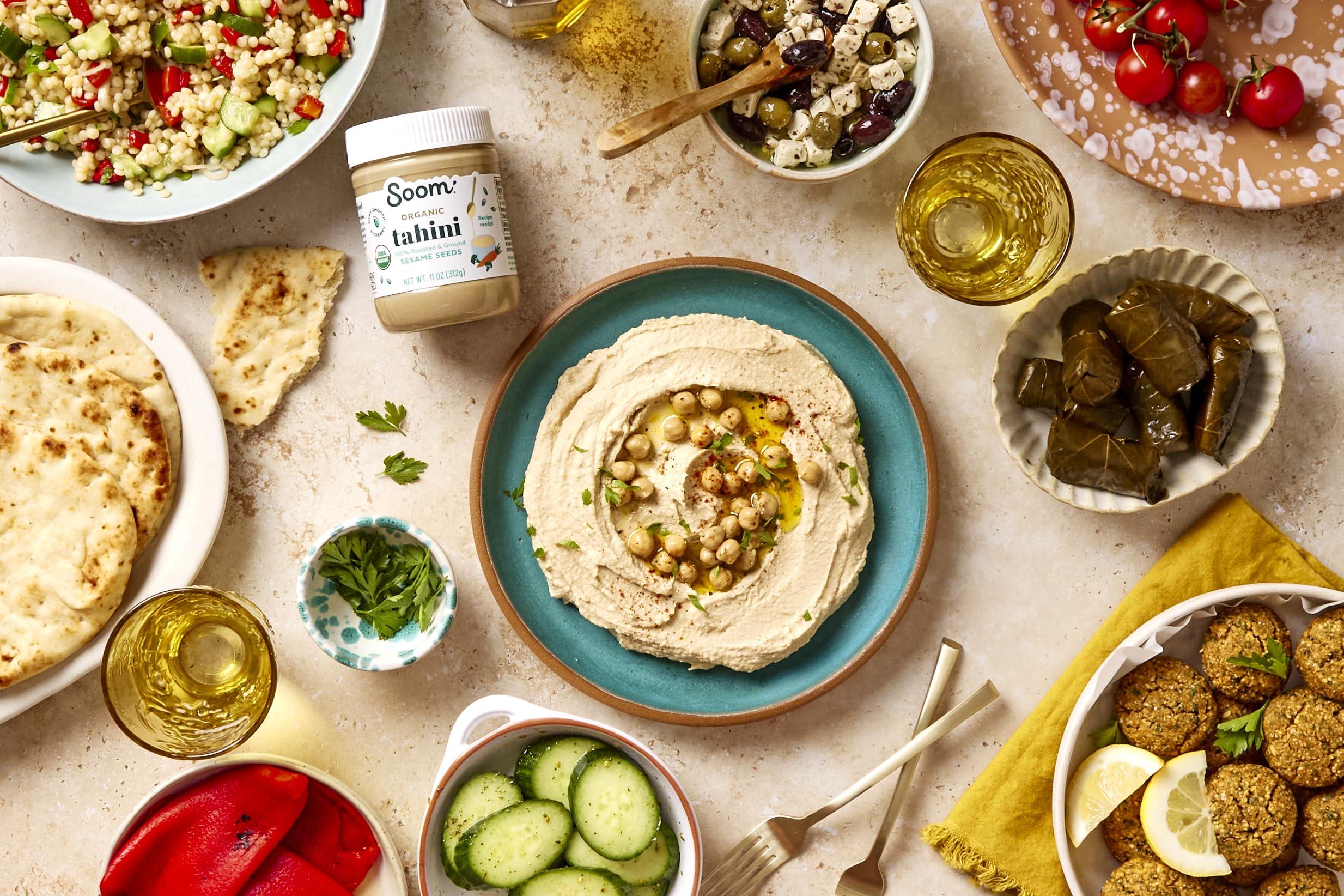 Soom Soom Foods Organic Tahini 11oz (2 Pack) | Roasted & Ground Sesame Seed Paste | Creamy Texture for Hummus, Sauces, Dips, Dressings | Vegan, Peanut-Free, Nut-Free, Gluten-Free, Dairy-Free, Keto, Paleo, Kosher | All-Natural