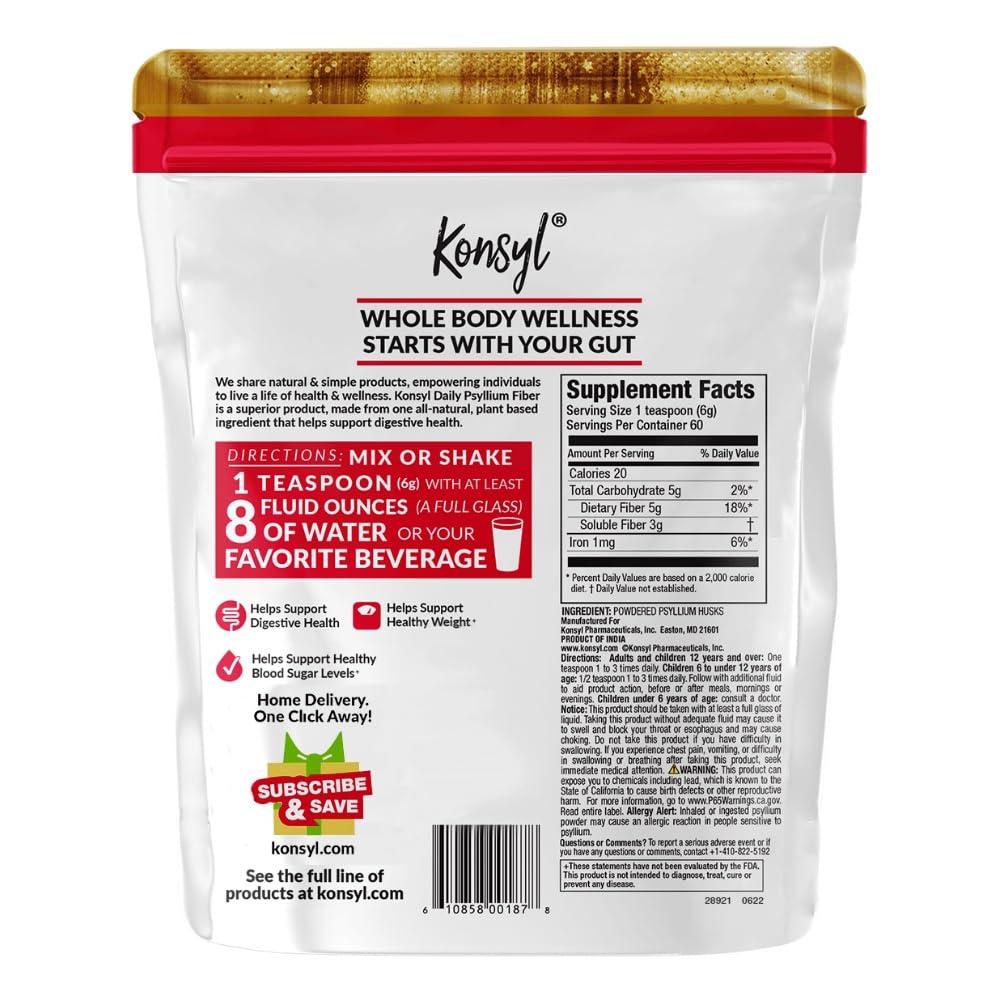 Konsyl Konsyl Daily Psyllium Fiber, 3 Pack, 360g Gusset Bag, Gluten Free, Non GMO, Keto Friendly, Unflavored, Easy Mixing Fiber