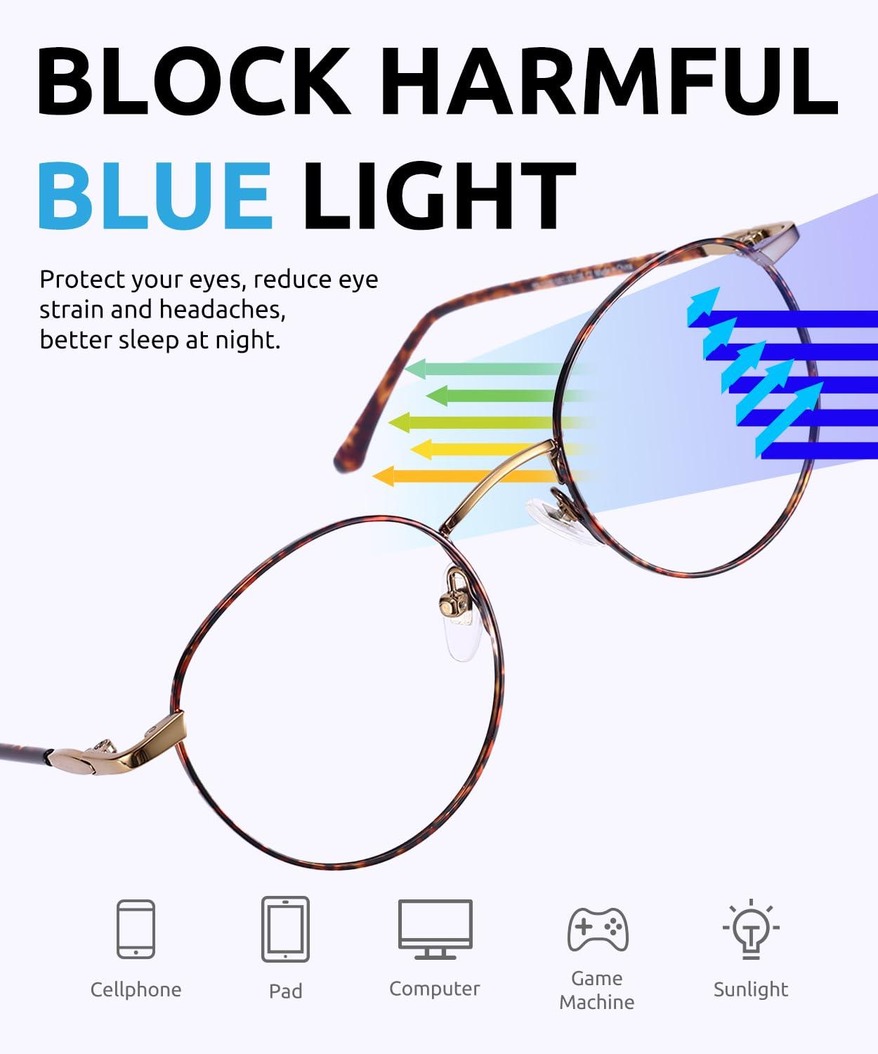 Firmoo Firmoo Blue Light Blocking Reading Glasses 2.0, Anti UV Glare Filter Lens, Tortoise Shell Mental Retro Round Readers for Women/Men